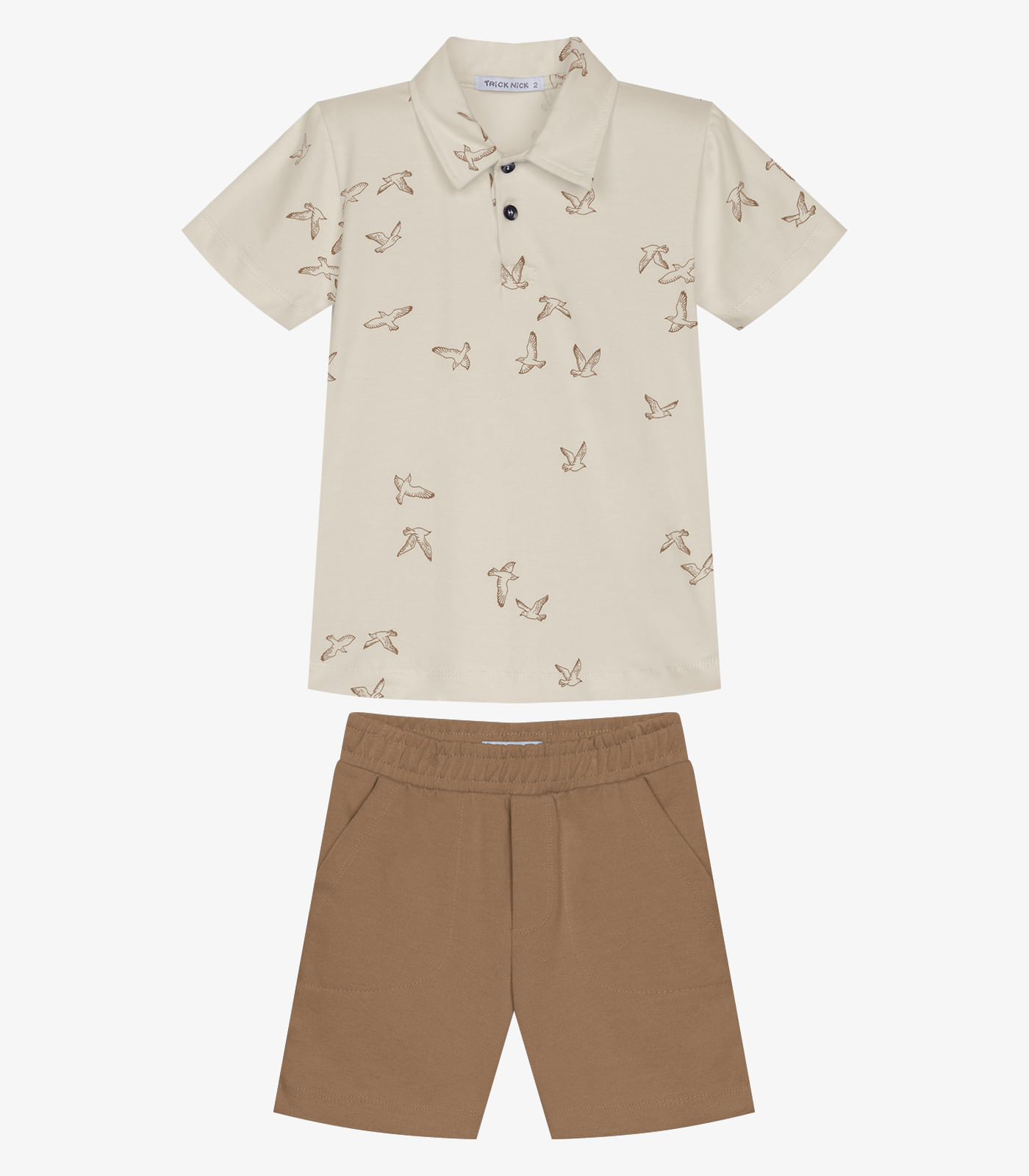 Conjunto Infantil Polo Com Bermuda Trick Nick Bege