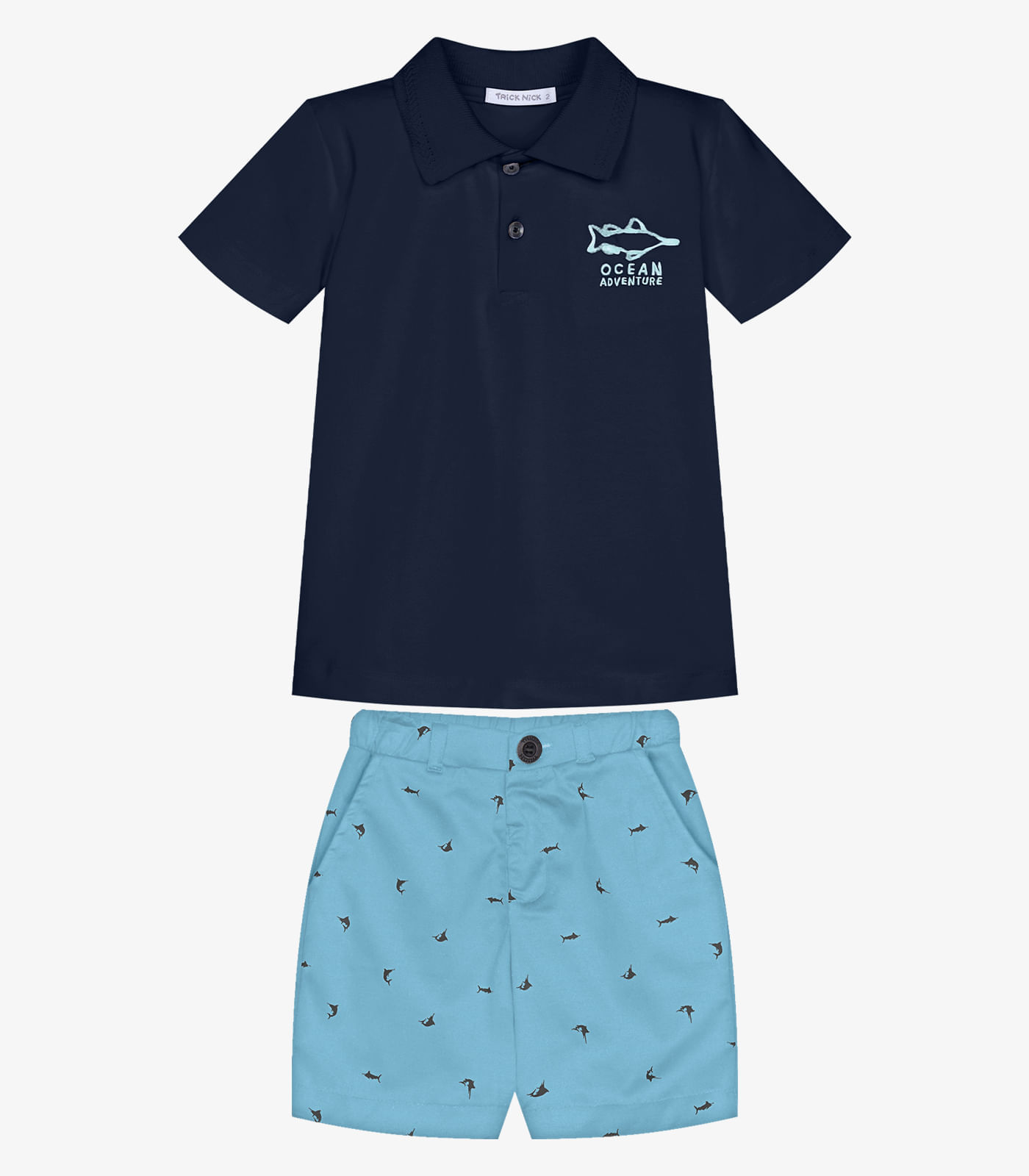 Conjunto Infantil Polo Com Bermuda Trick Nick Azul