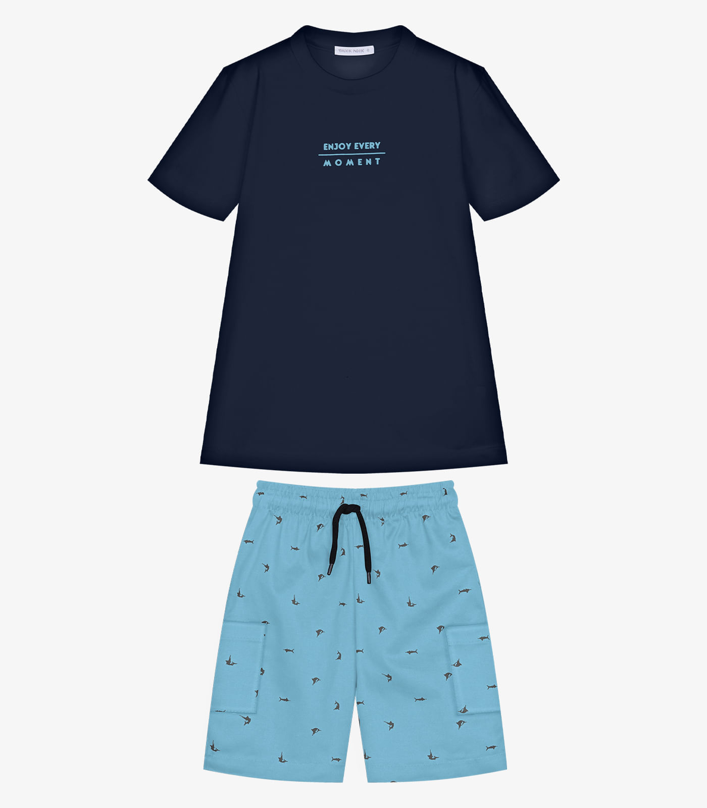 Conjunto Infantil Camiseta Com Bermuda Trick Nick Azul