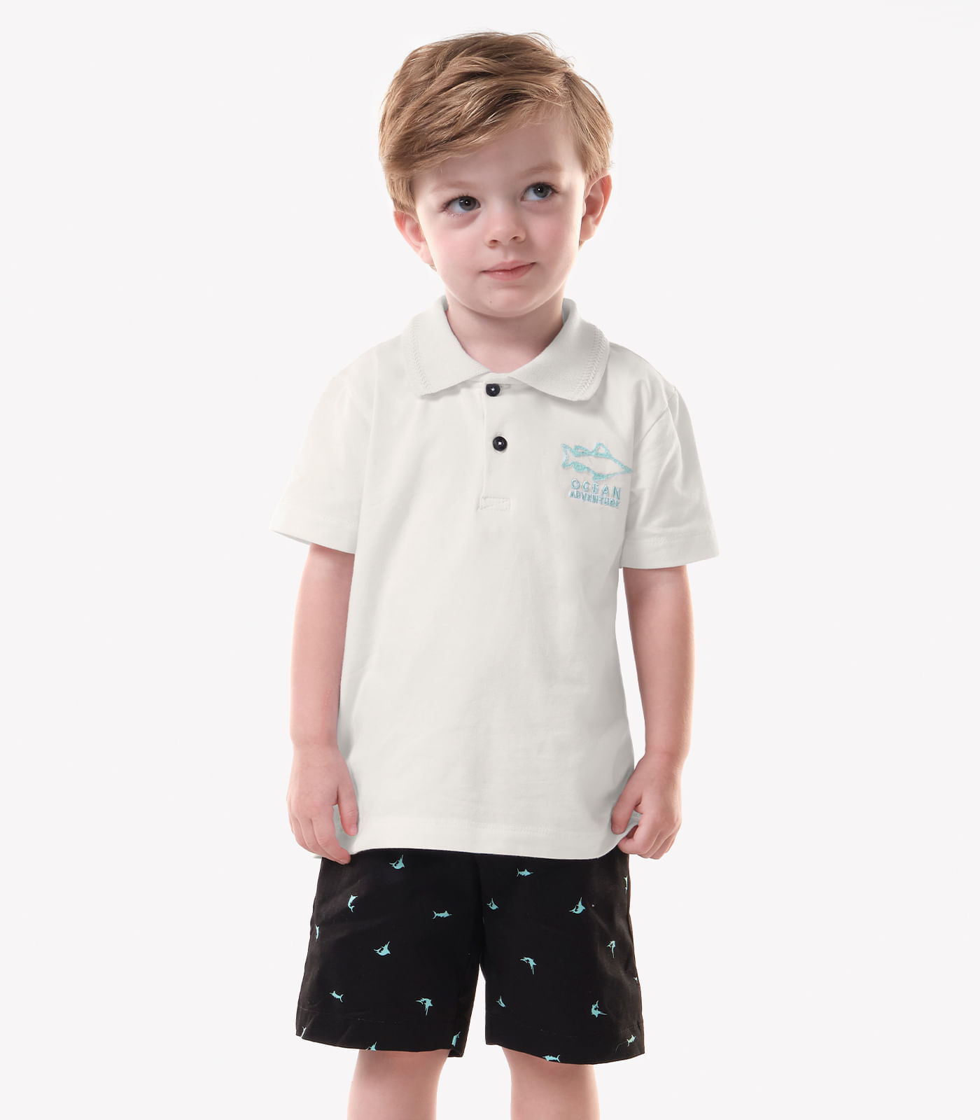 Conjunto Infantil Polo Com Bermuda Trick Nick Branco