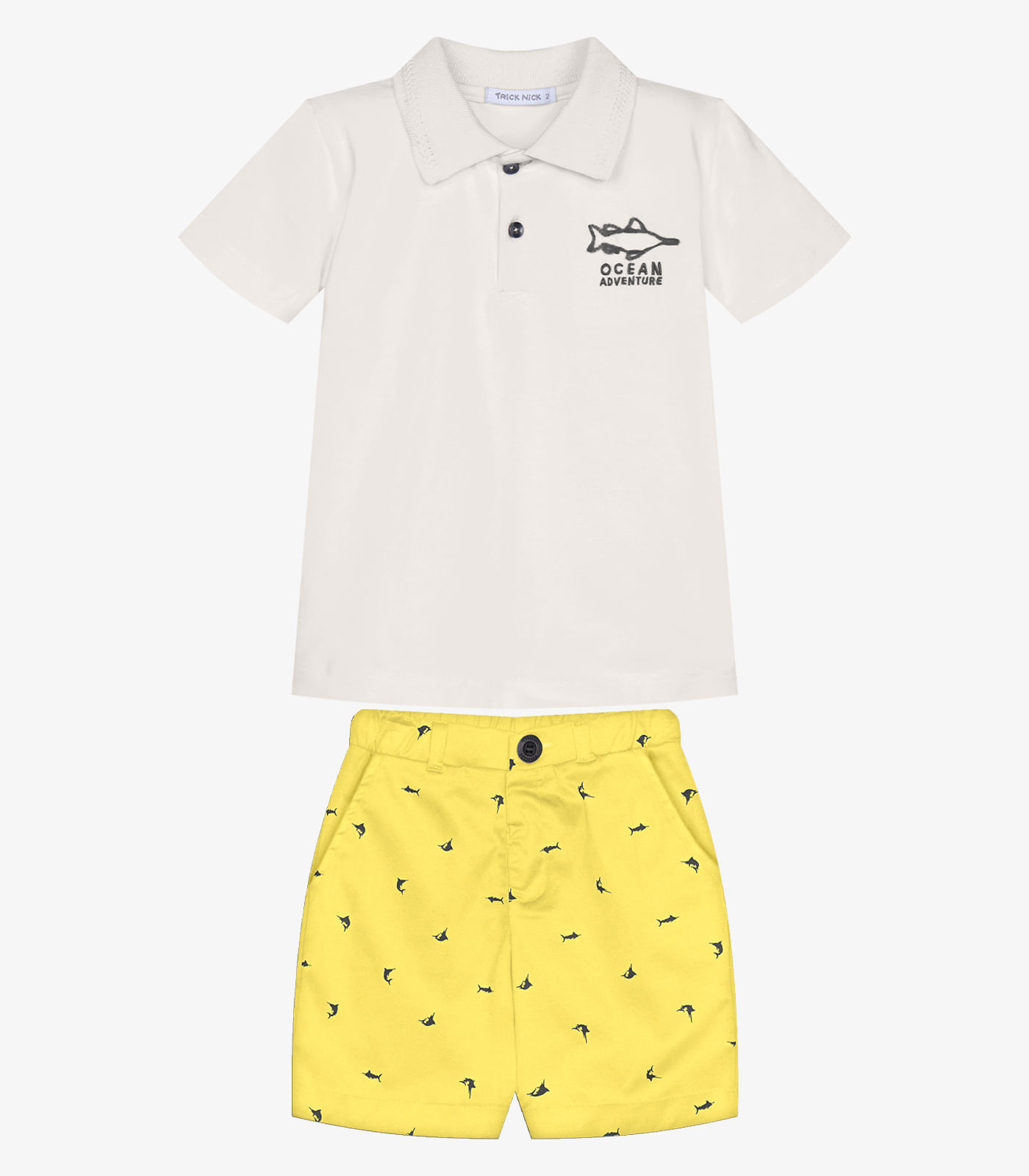 Conjunto Infantil Polo Com Bermuda Trick Nick Bege