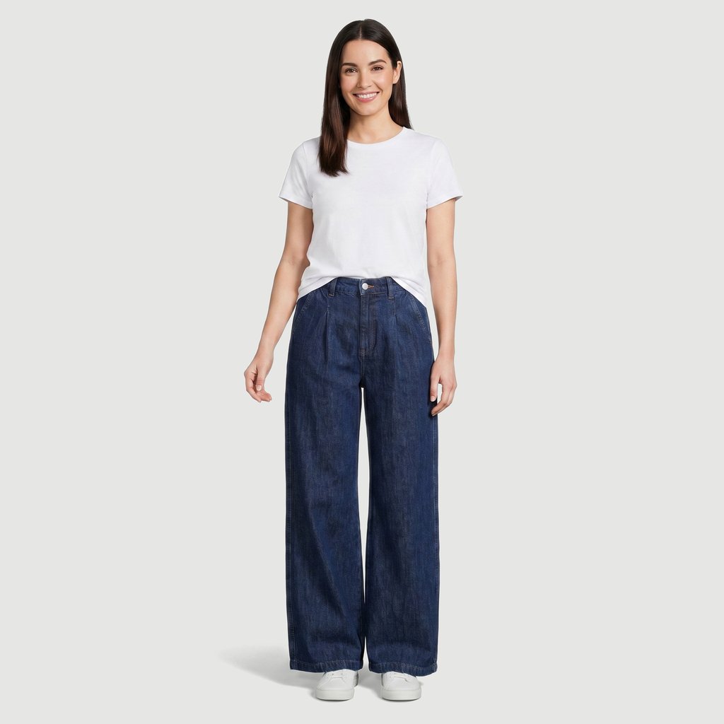 Calca Jeans  Crn Prd Ink Wide Leg Com Pregas E Bolso Embulito Cos Semi Alfaiatado E Botao Dif Conj 1057611 Jeans Escuro