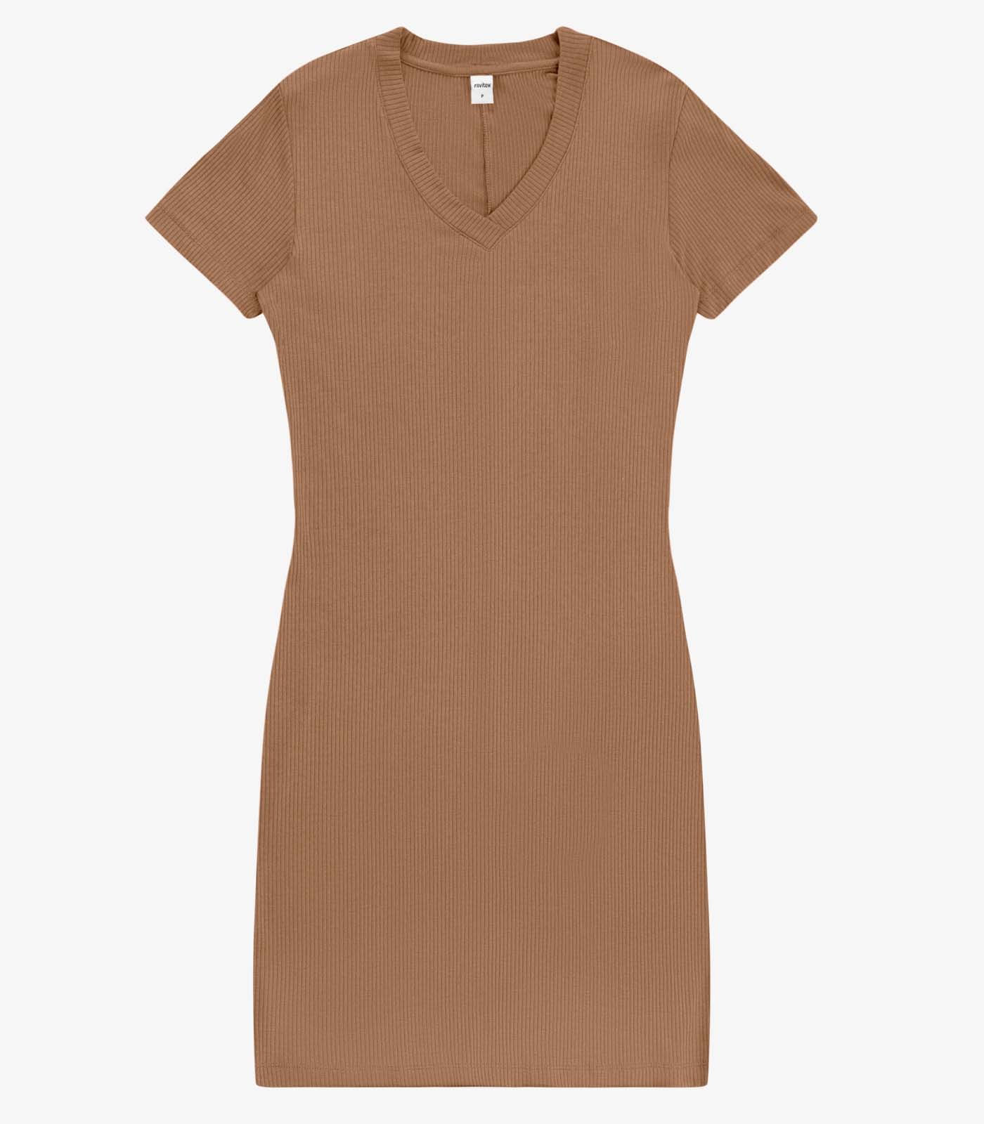 Vestido Curto Feminino Ribana Canelada Rovitex Marrom