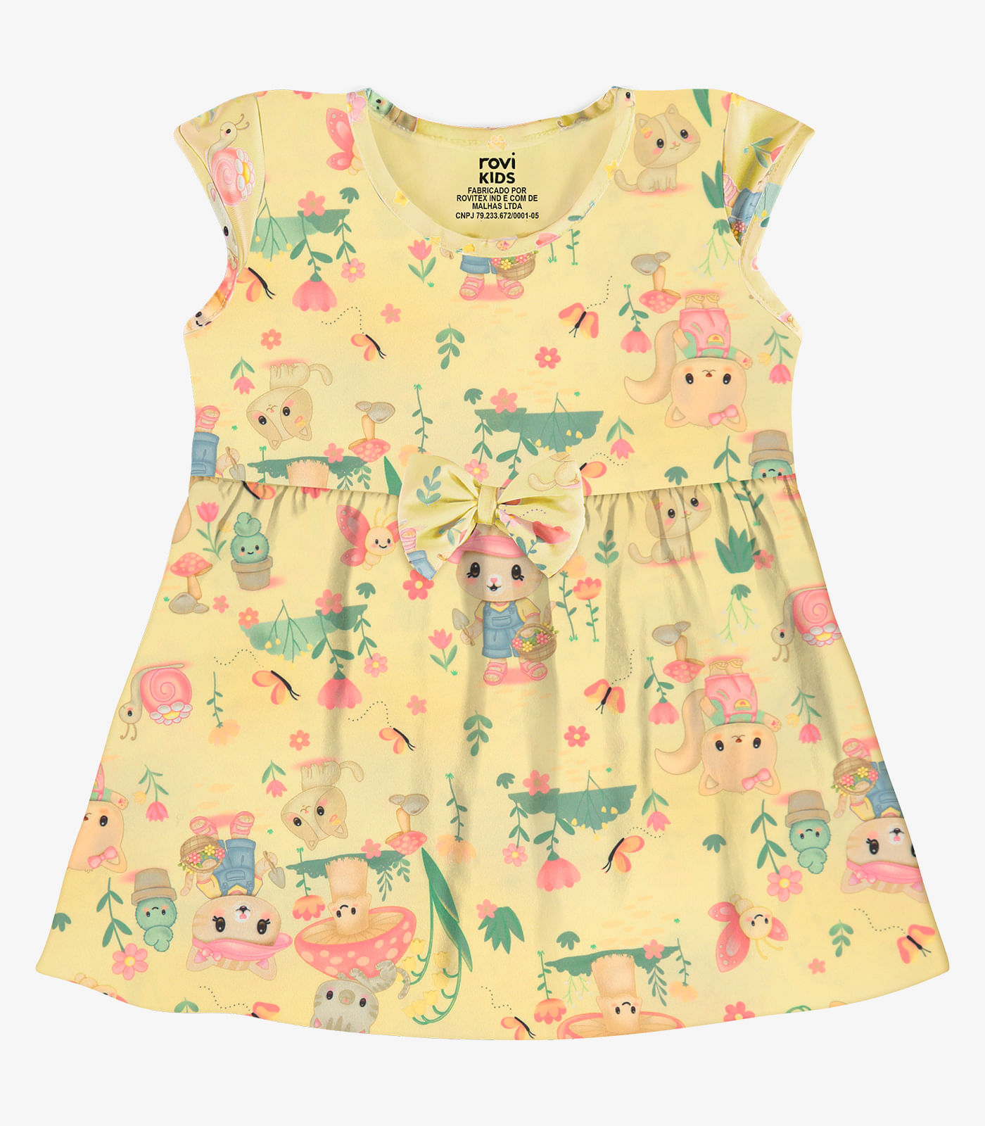 Vestido Infantil Estampado Malha Rovi Kids Amarelo