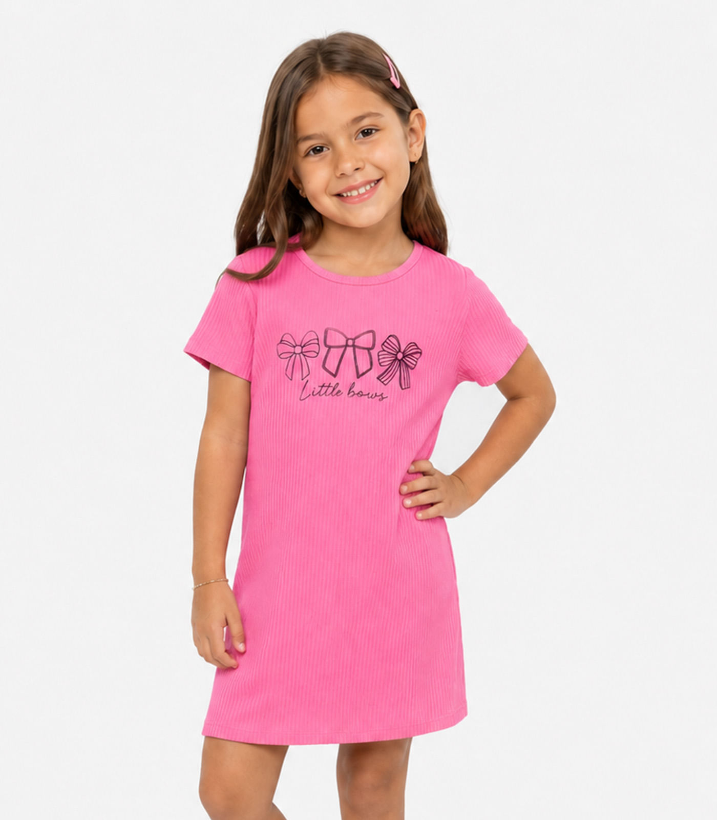 Vestido Infantil Ribana Canelada E Estampa Select Rosa
