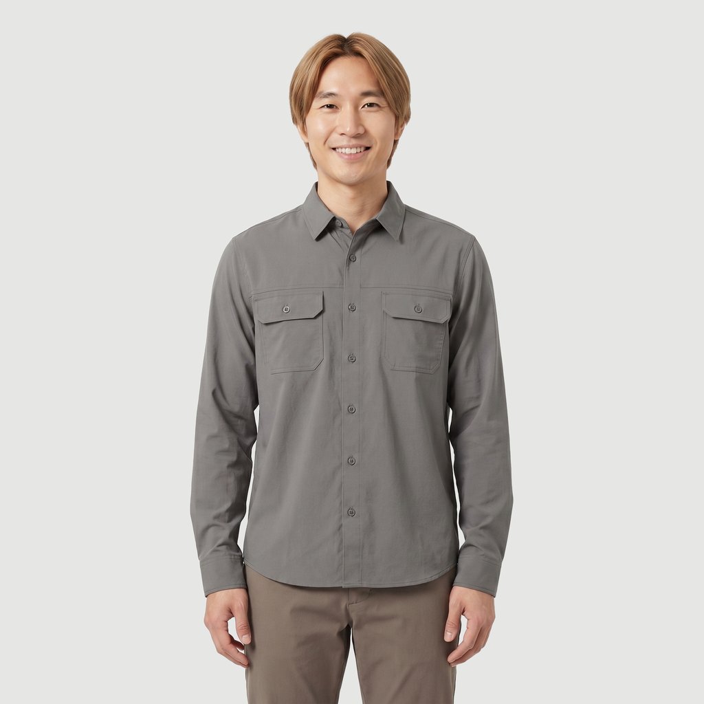 Camisa Manga Longa   Jov Prd Ink Sarja Manga Longa Dois Bolsos Com Lapela Liso Rpt 471083 Cinza