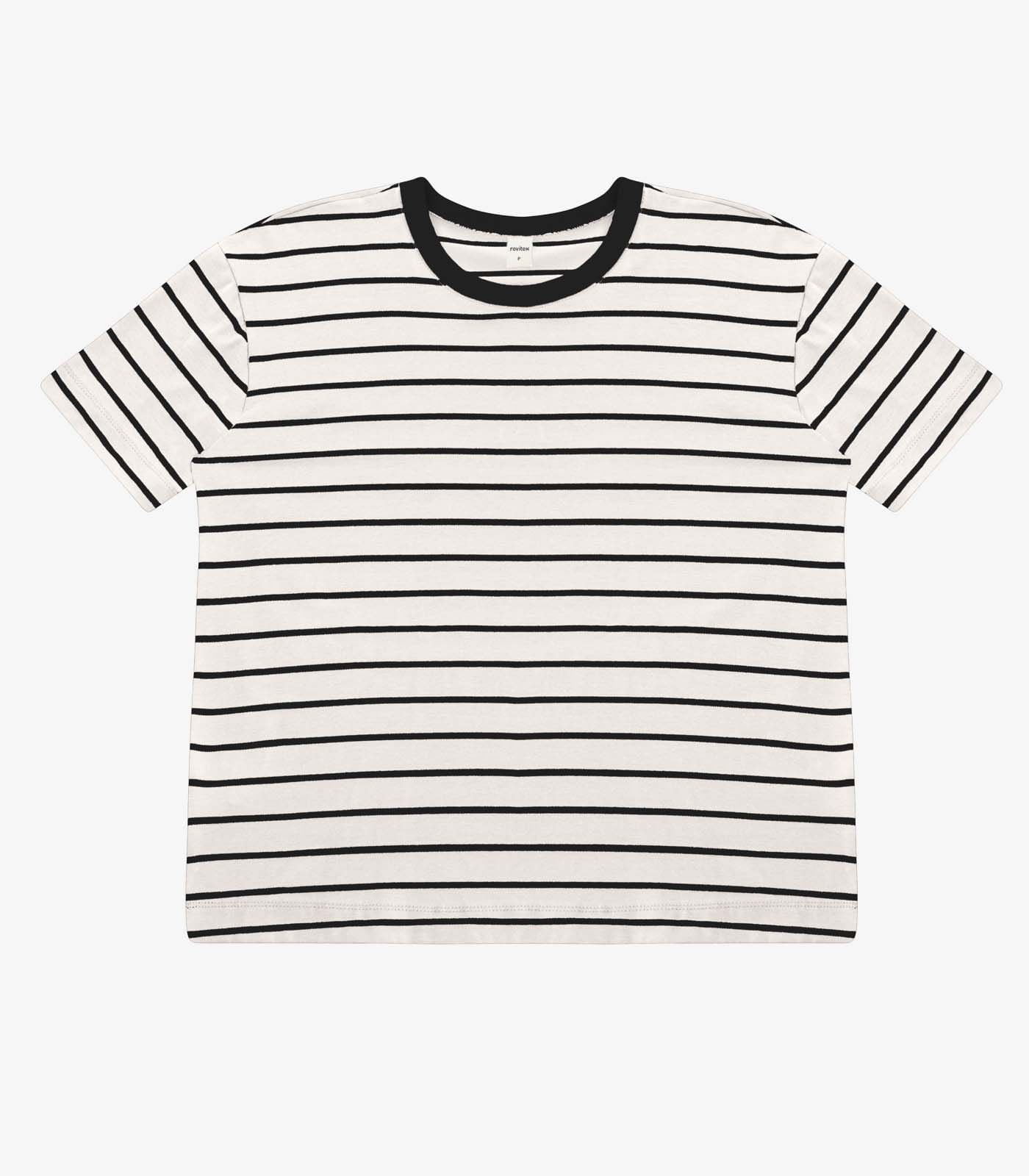 T-Shirt Feminina Básica Listrada Em Cotton Rovitex Bege