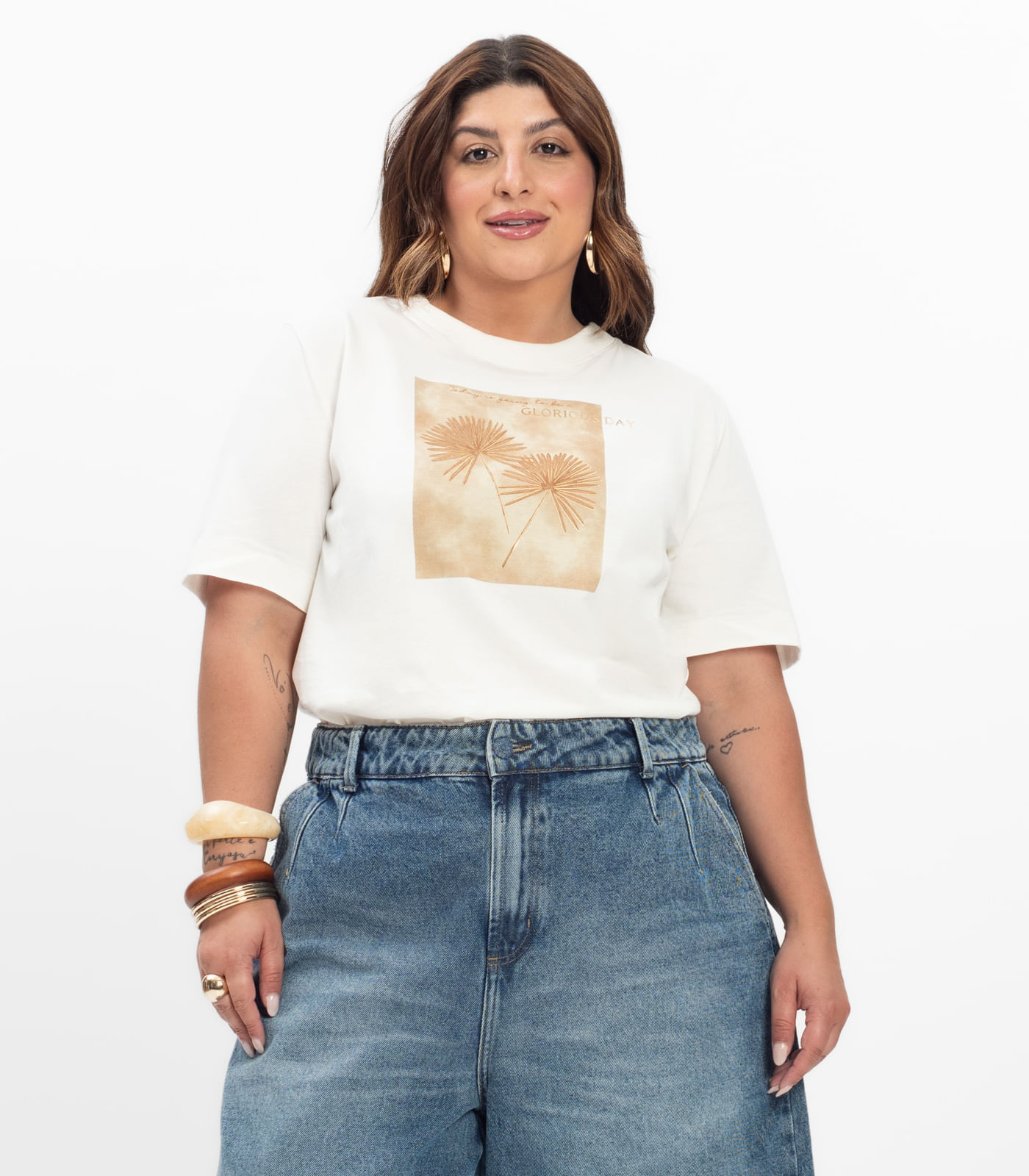 Blusa Manga Curta Feminina Plus Size Secret Glam Marrom