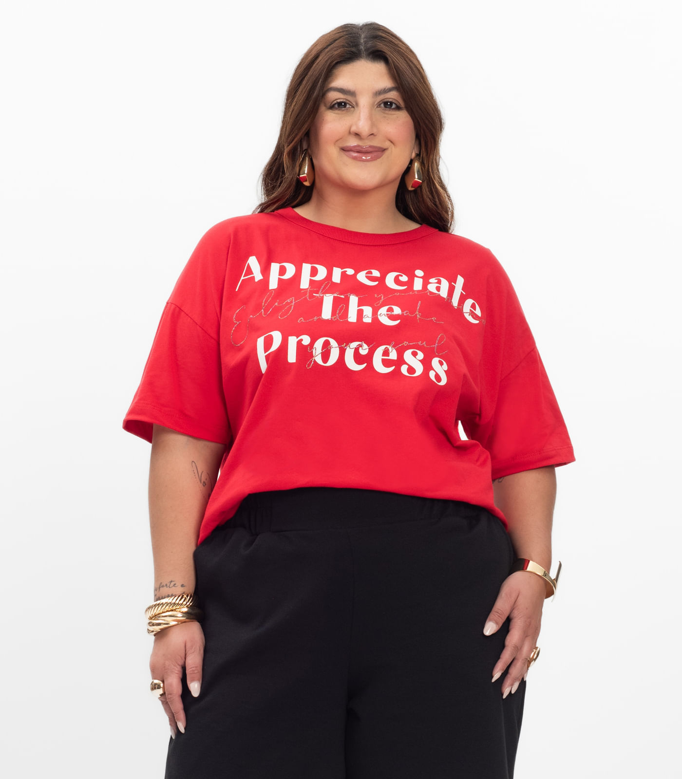 Blusa Manga Curta Feminina Plus Size Secret Glam Vermelho