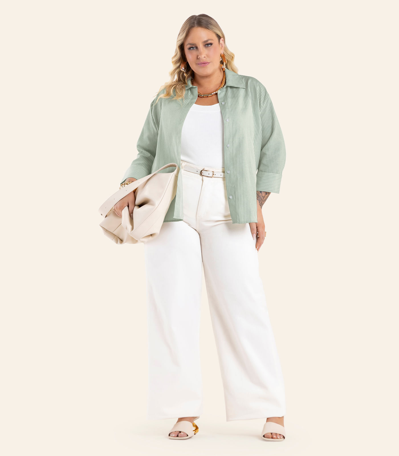 Camisa Feminina Manga 3/4 Listrada Secret glam Verde