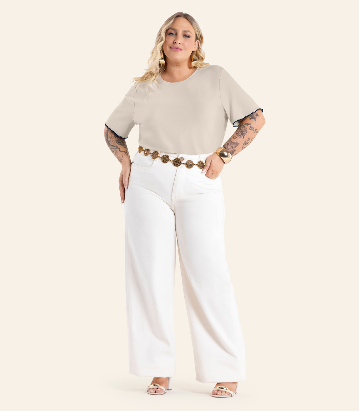 Blusa Feminina Viscose Ponto Concha Secret Glam Bege