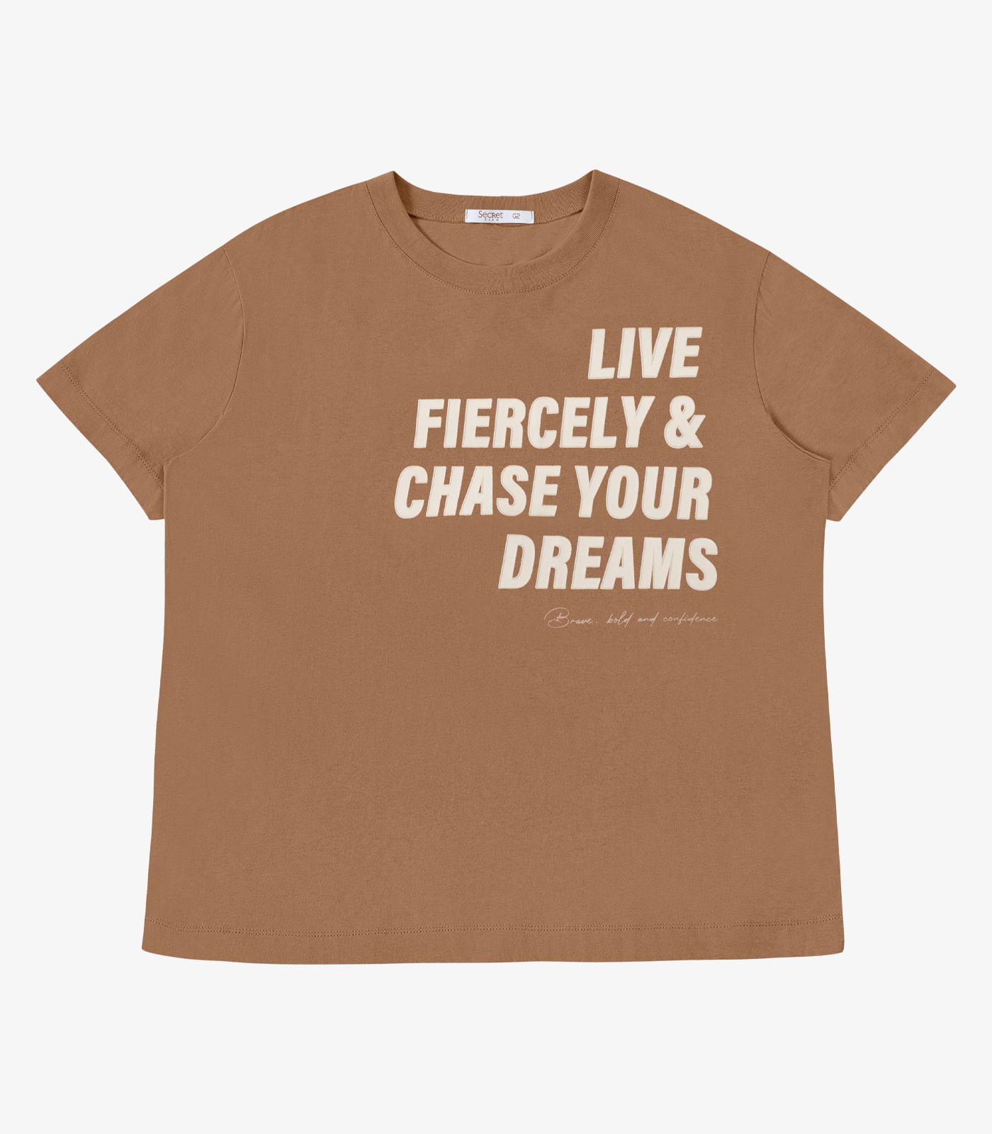 T-Shirt Feminina E Estampa Meia Malha Secret Glam Marrom