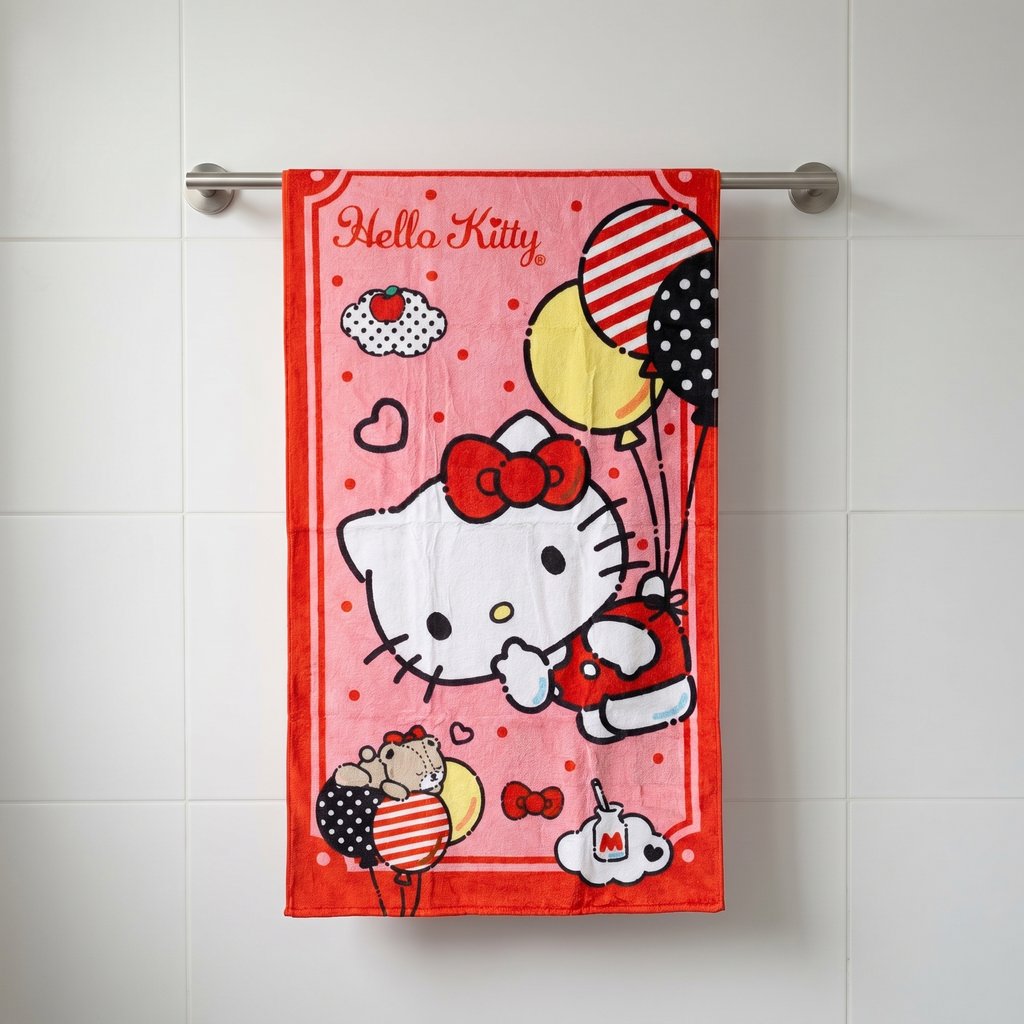 Toalha de Banho Hello Kitty em Algodão Rosa