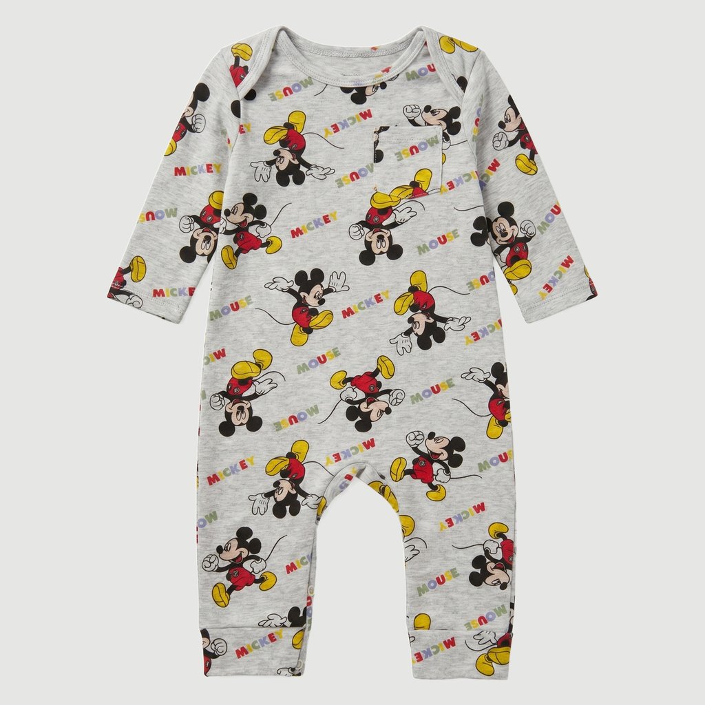 Macacão Manga Longa Masculino Estampado em Algodão Cinza Disney