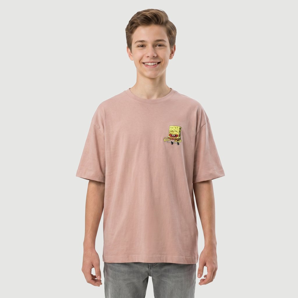 Camiseta Regular Masculina Manga Curta Estampado em Algodão Rosa Nickelodeon