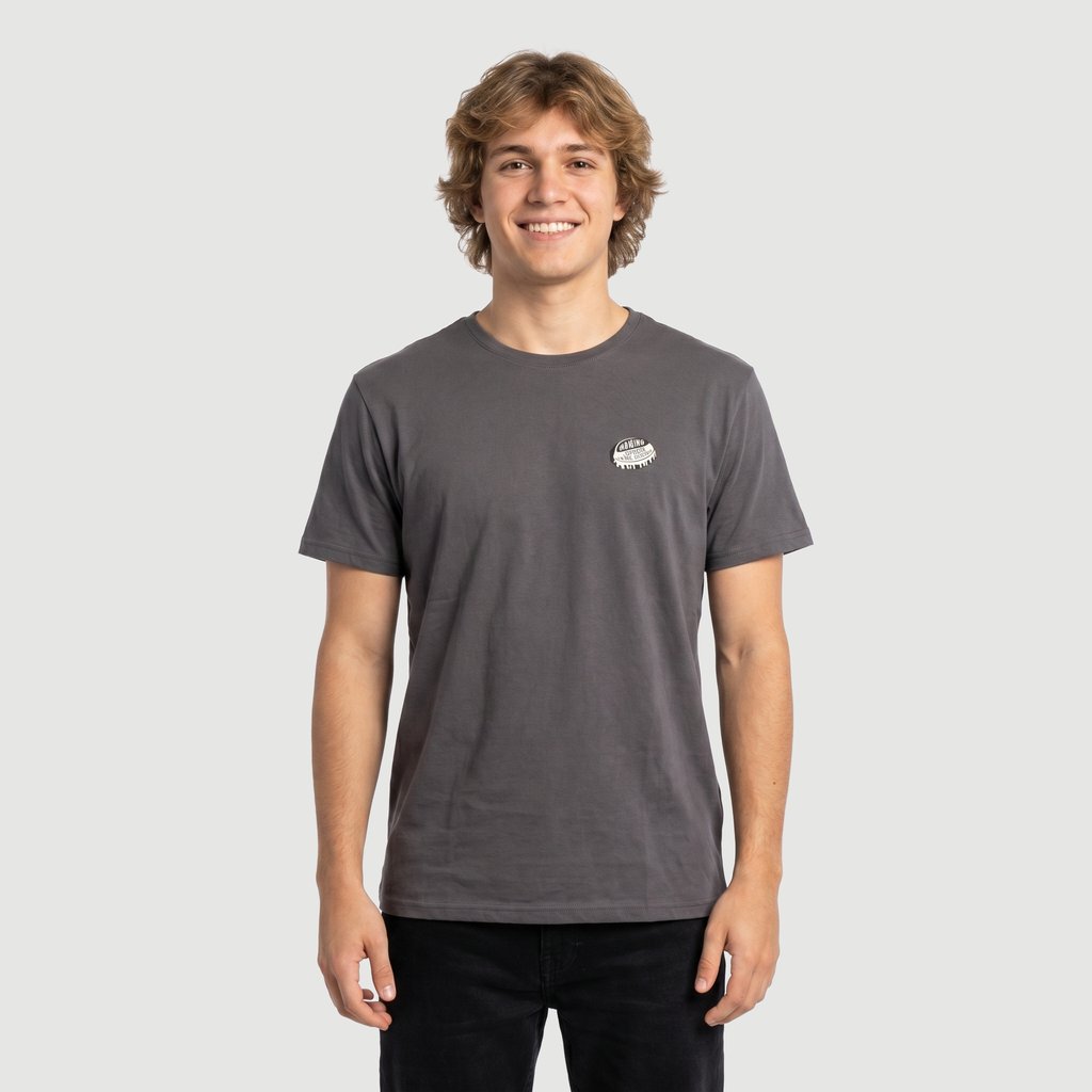 Camiseta Regular Masculina Manga Curta Estampado em Algodão Chumbo Id Casual