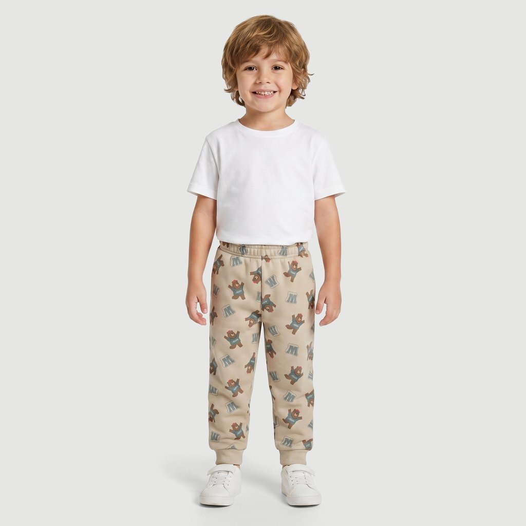 Calça Regular Masculina Estampado em Algodão Bege Toys & Kids