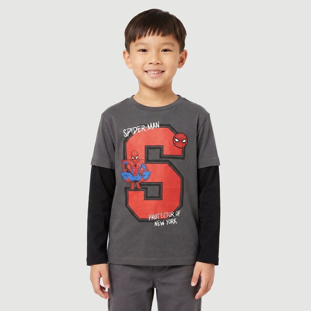 Camiseta Regular Masculina Manga Longa Estampado em Algodão Cinza Marvel