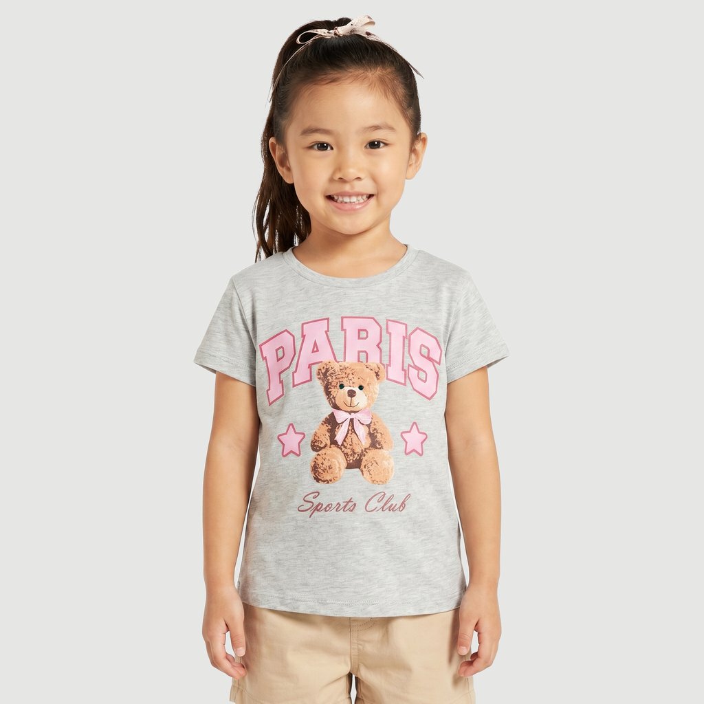 Blusa Regular Feminina Manga Curta Estampado em Algodão Mescla Toys & Kids
