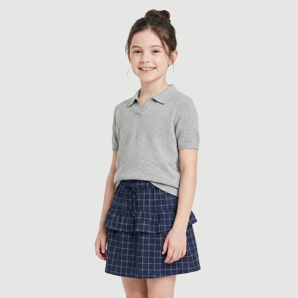 Saia Regular Feminina em Algodão Azul Marinho Yeapp