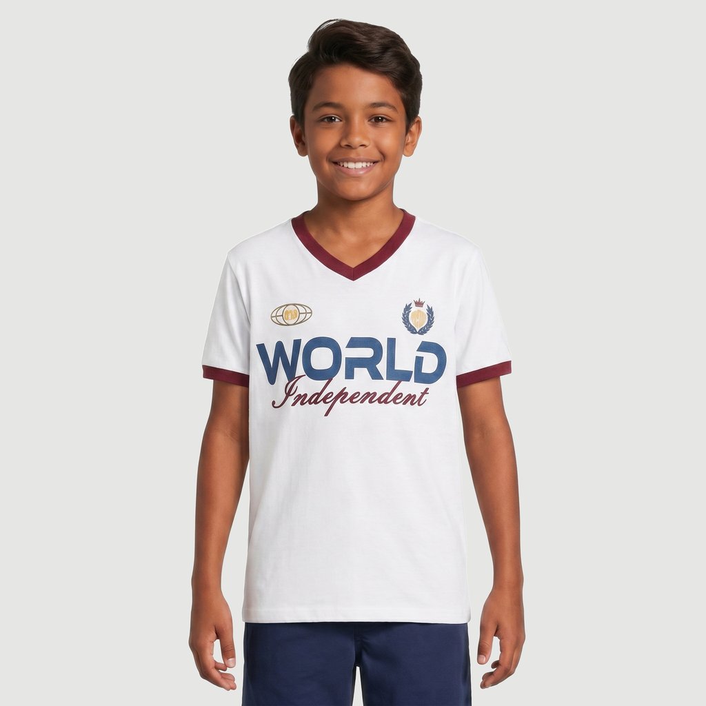 Camiseta Regular Masculina Manga Curta Estampado em Poliéster Off White Yeapp