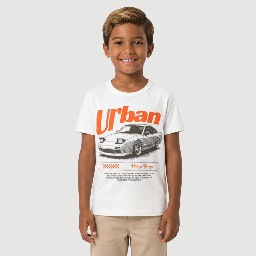 Camiseta Regular Masculina Manga Curta Estampado em Algodão Off White Yeapp