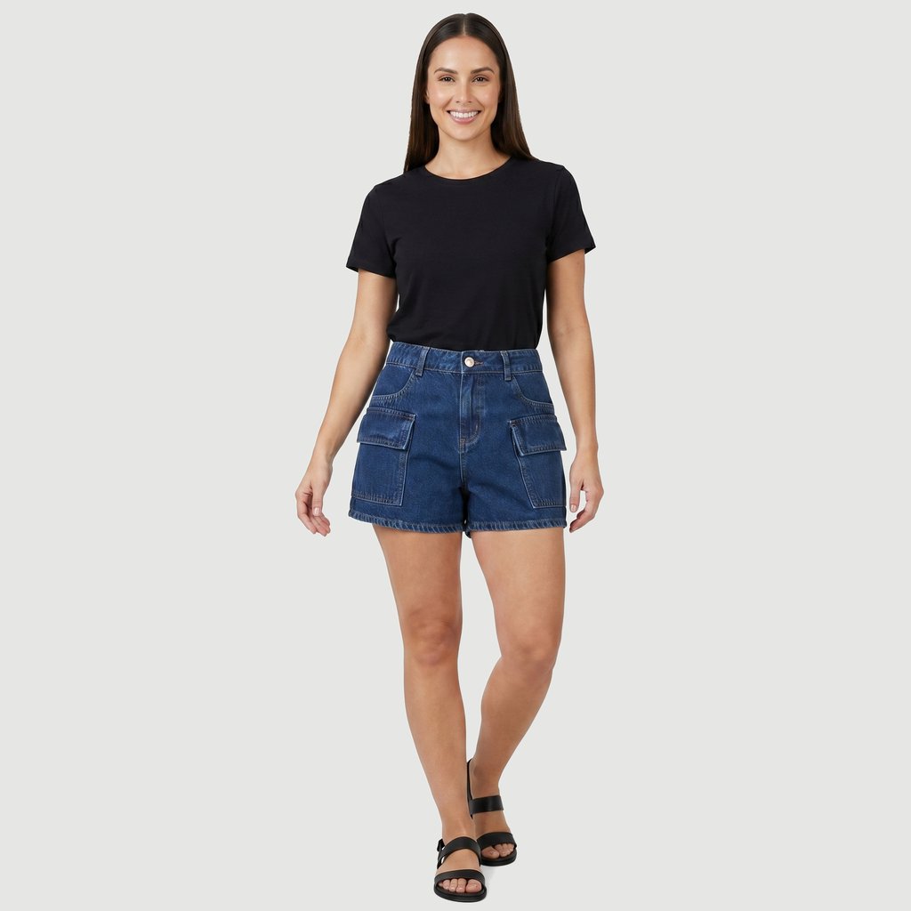 Short Regular Feminino em Algodão Jeans Sawary