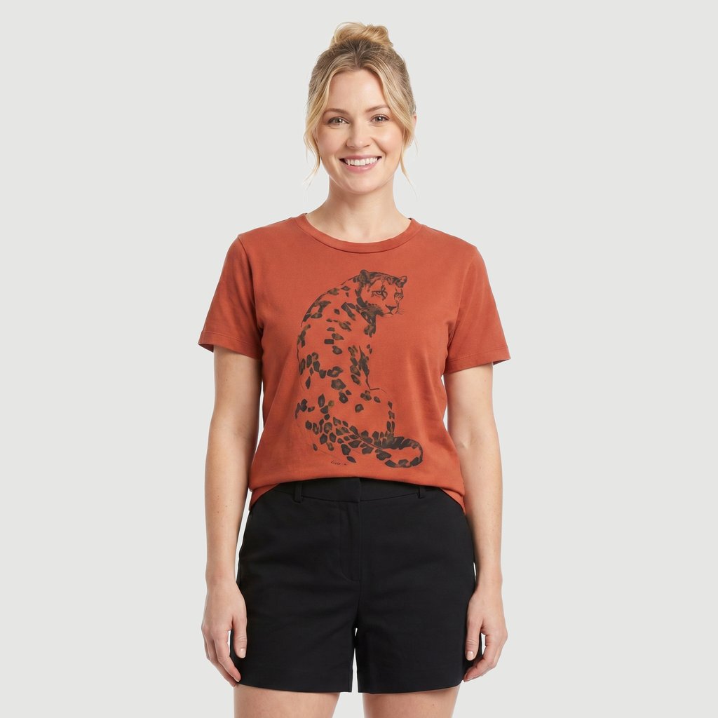 Blusa Regular Feminina Manga Curta Estampado em Algodão Laranja Urbano