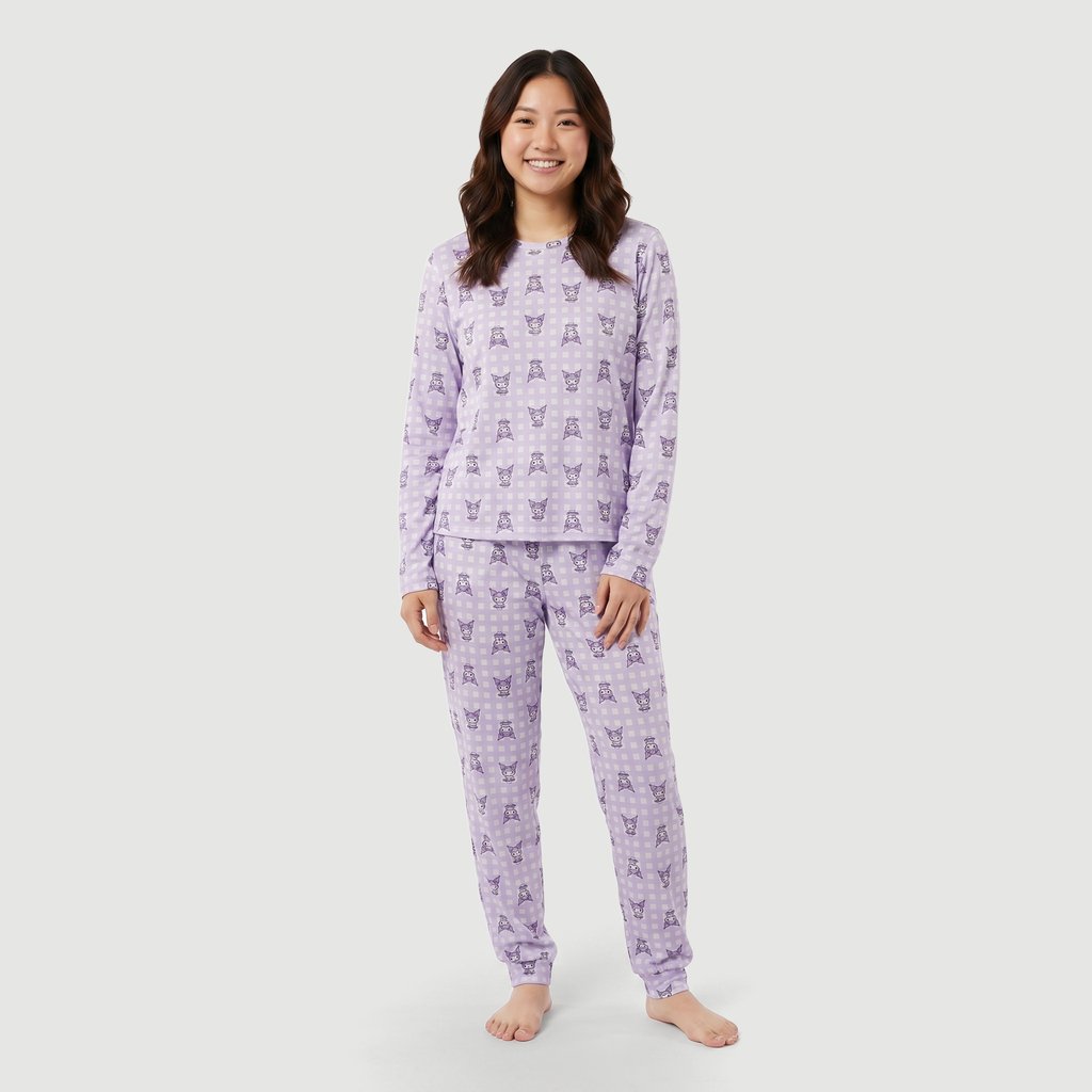 Pijama Manga Curta Feminino em Poliéster Lilás Hello Kitty