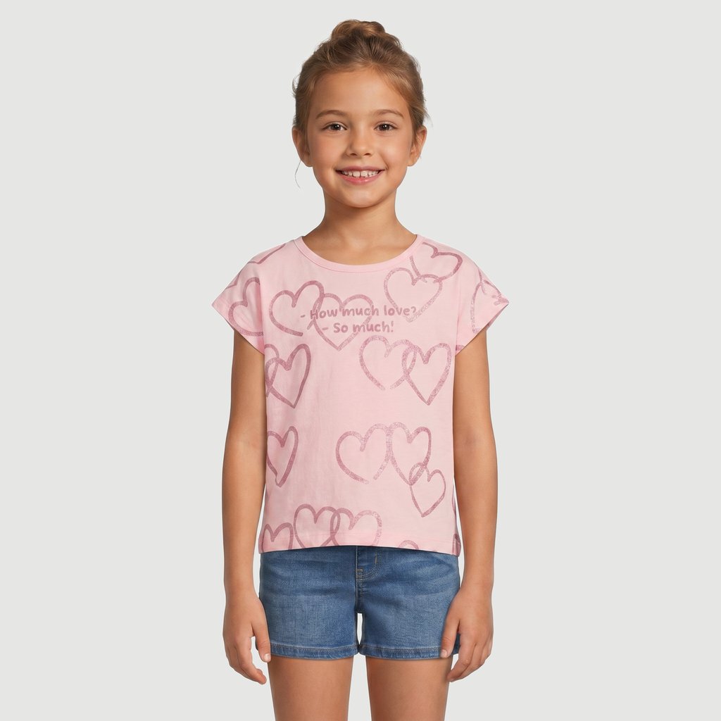 Blusa Regular Feminina Manga Curta Estampado em Algodão Rosa Yeapp
