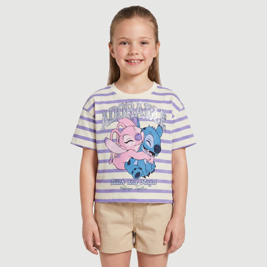 Blusa Regular Feminina Manga Curta Estampado em Algodão Off White Disney
