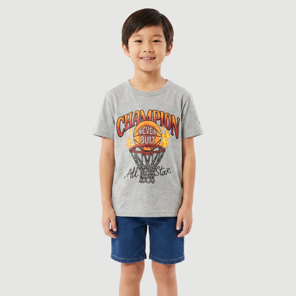 Camiseta Regular Masculina Manga Curta Estampado em Algodão Cinza Yeapp