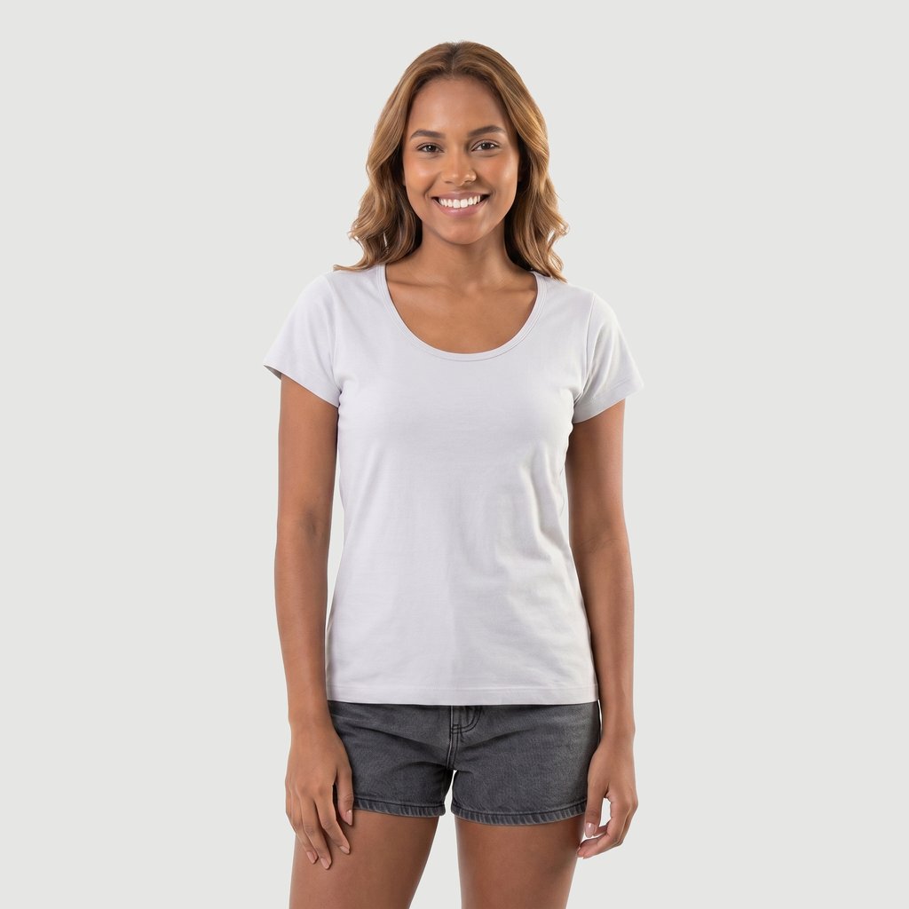 Blusa Básica Feminina Manga Curta em Algodão Branco Viva Basico