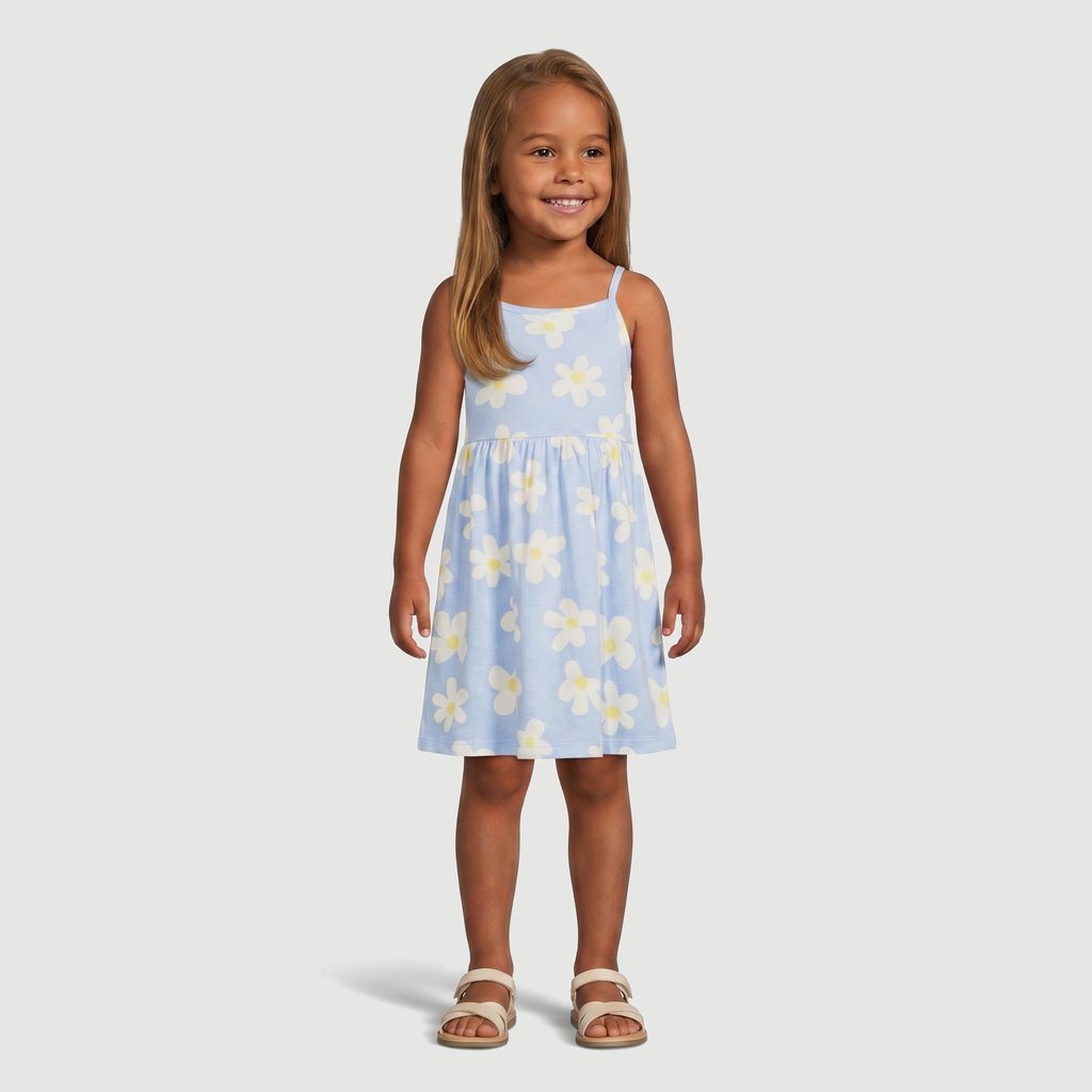 Vestido Regular Feminino Estampado em Algodão Azul Toys & Kids