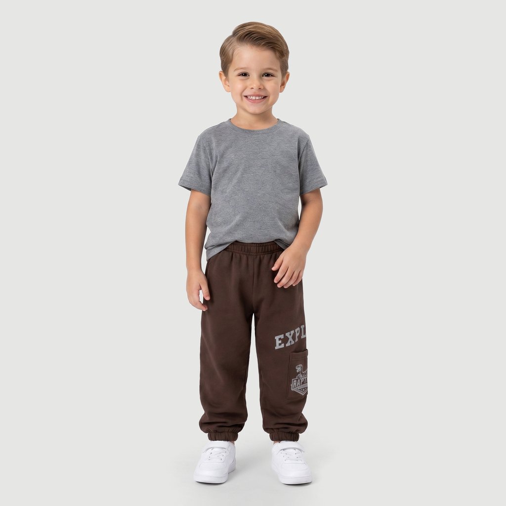 Calça Regular Masculina Estampado em Algodão Marrom Toys & Kids