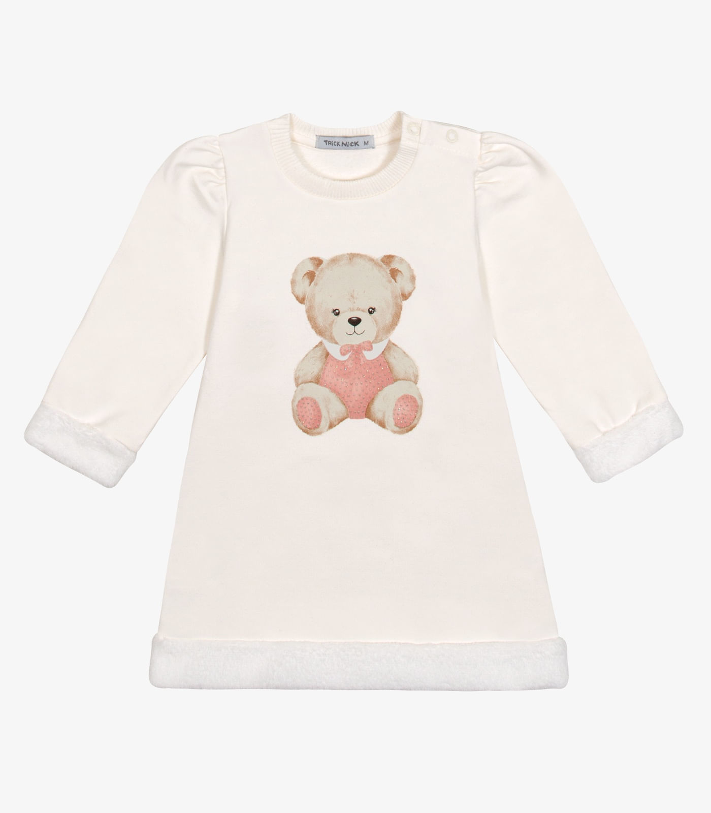 Vestido Peluciado Manga Longa Trick Nick Bege