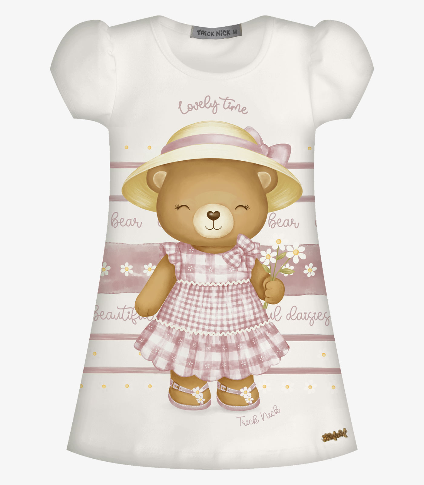 Vestido Infantil Feminino Com Estampa Trick Nick Bege