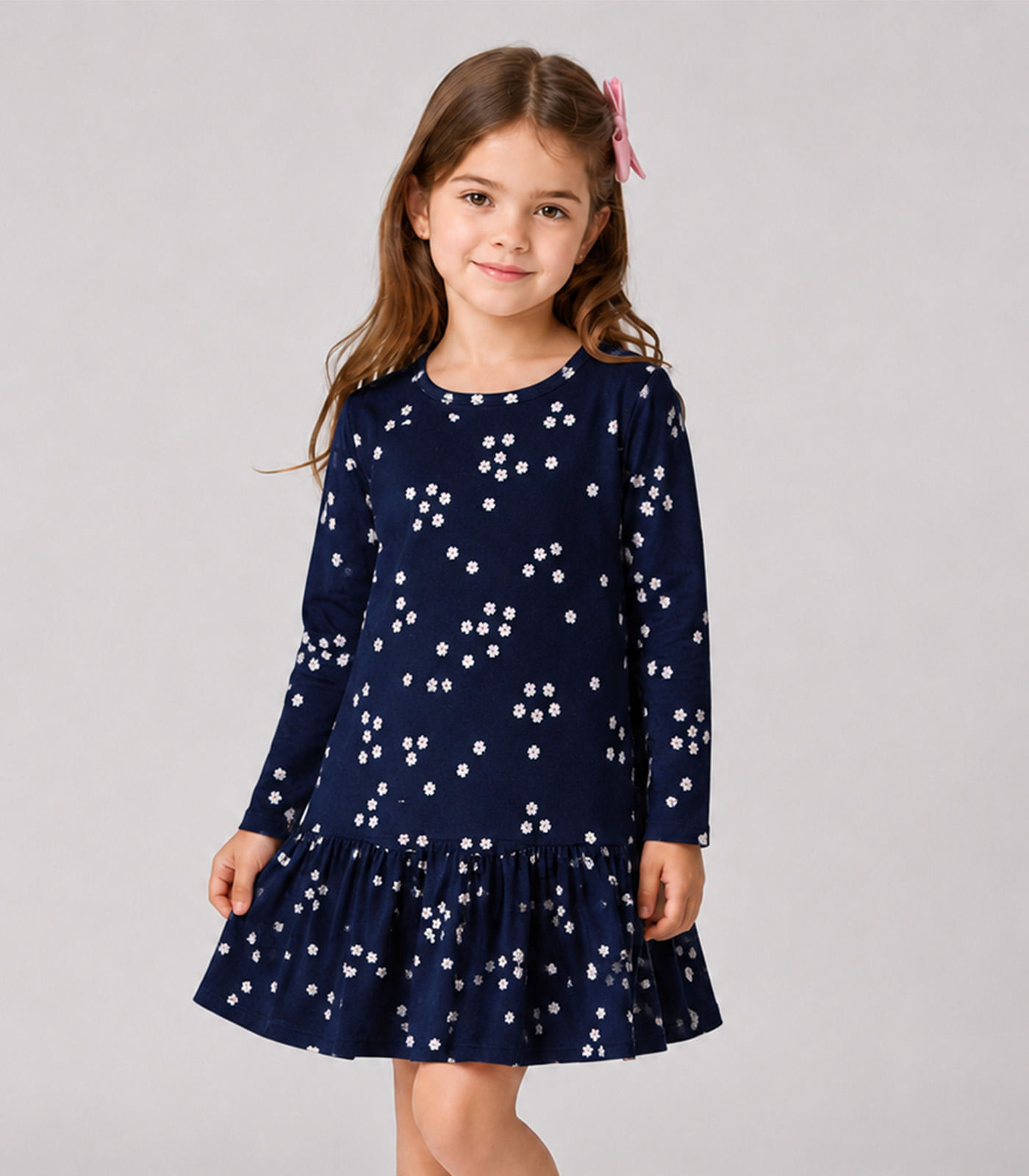 Vestido Infantil Manga Longa Estampado Select Azul