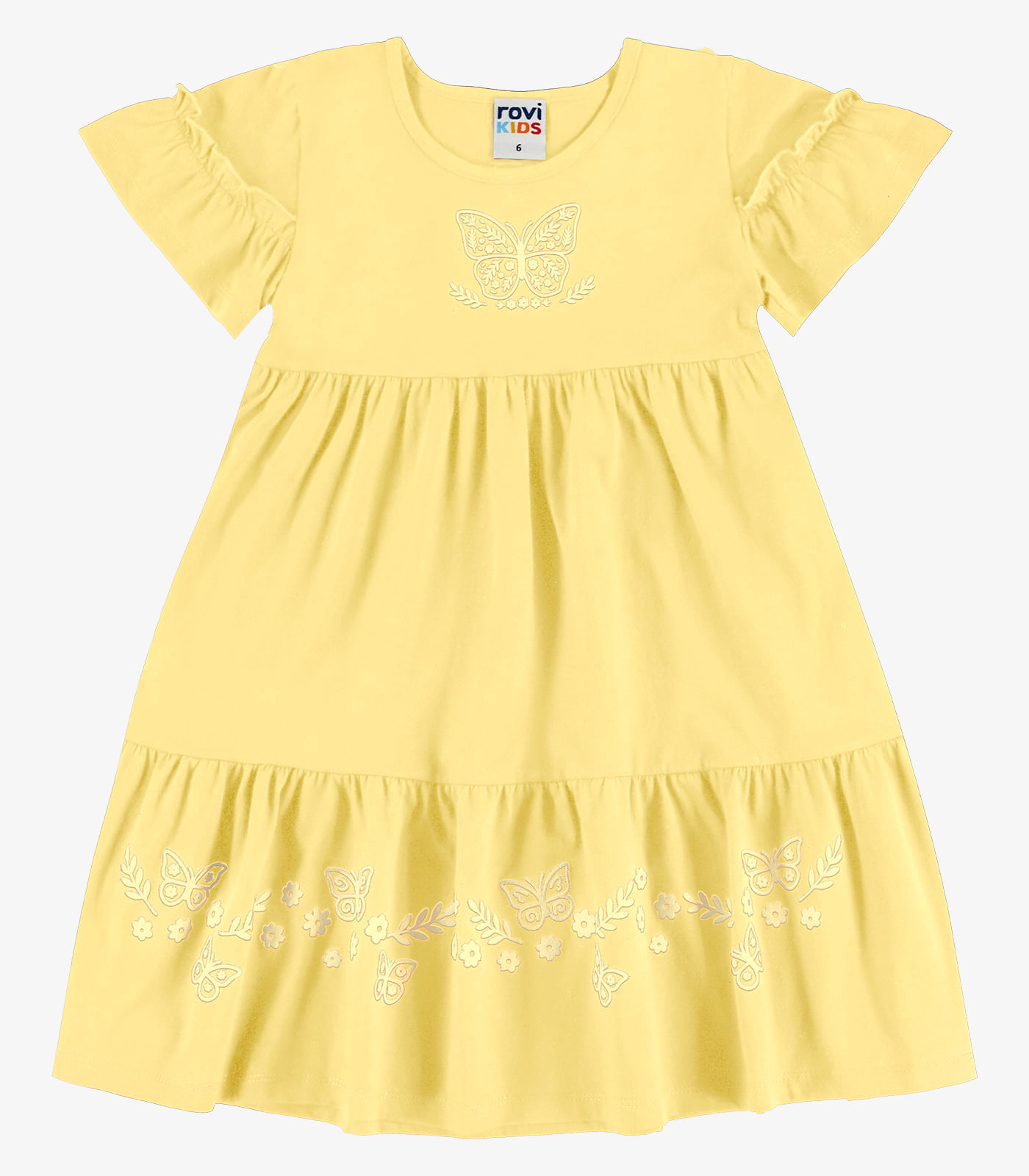 Vestido Infantil Meia Malha Com Estampa Rovi Kids Amarelo