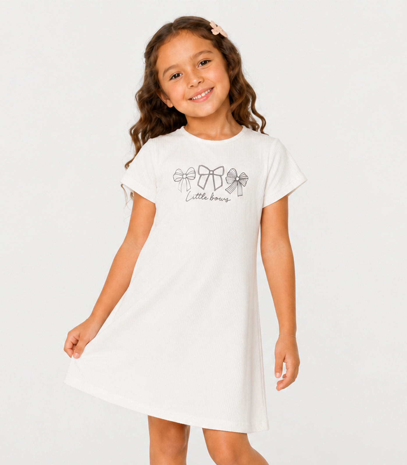 Vestido Infantil Ribana Canelada E Estampa Select Bege