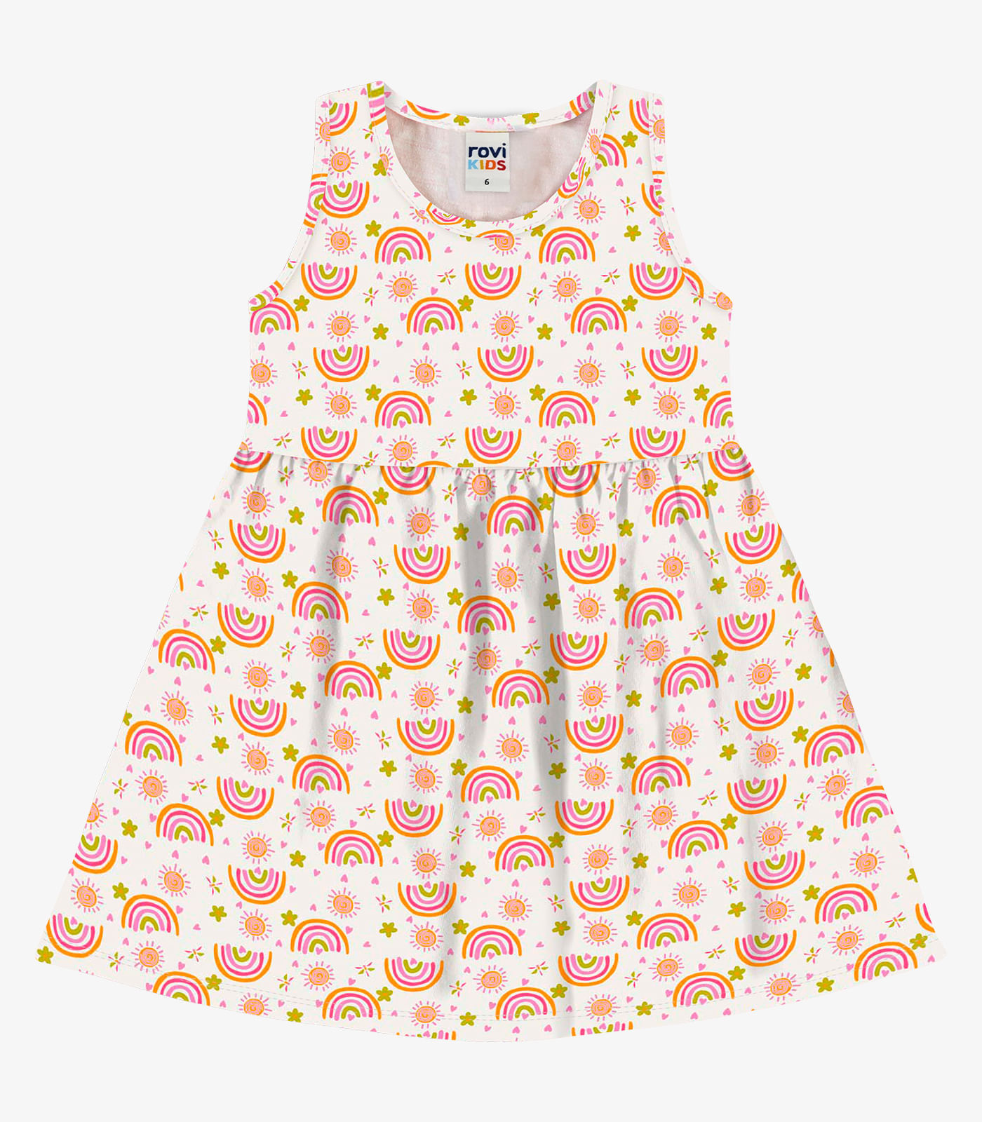 Vestido Infantil Cotton Leve Estampado Rovi Kids Bege