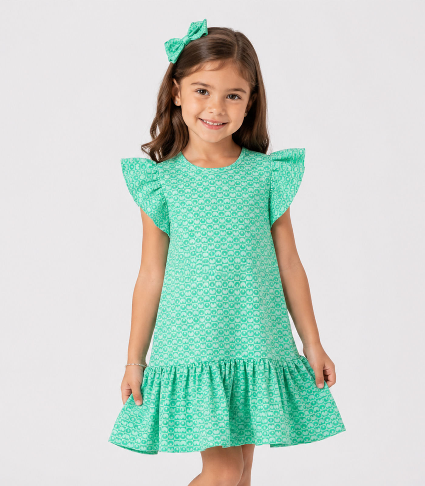 Vestido Feminino Infantil Em Jacquard Vegas Select Verde
