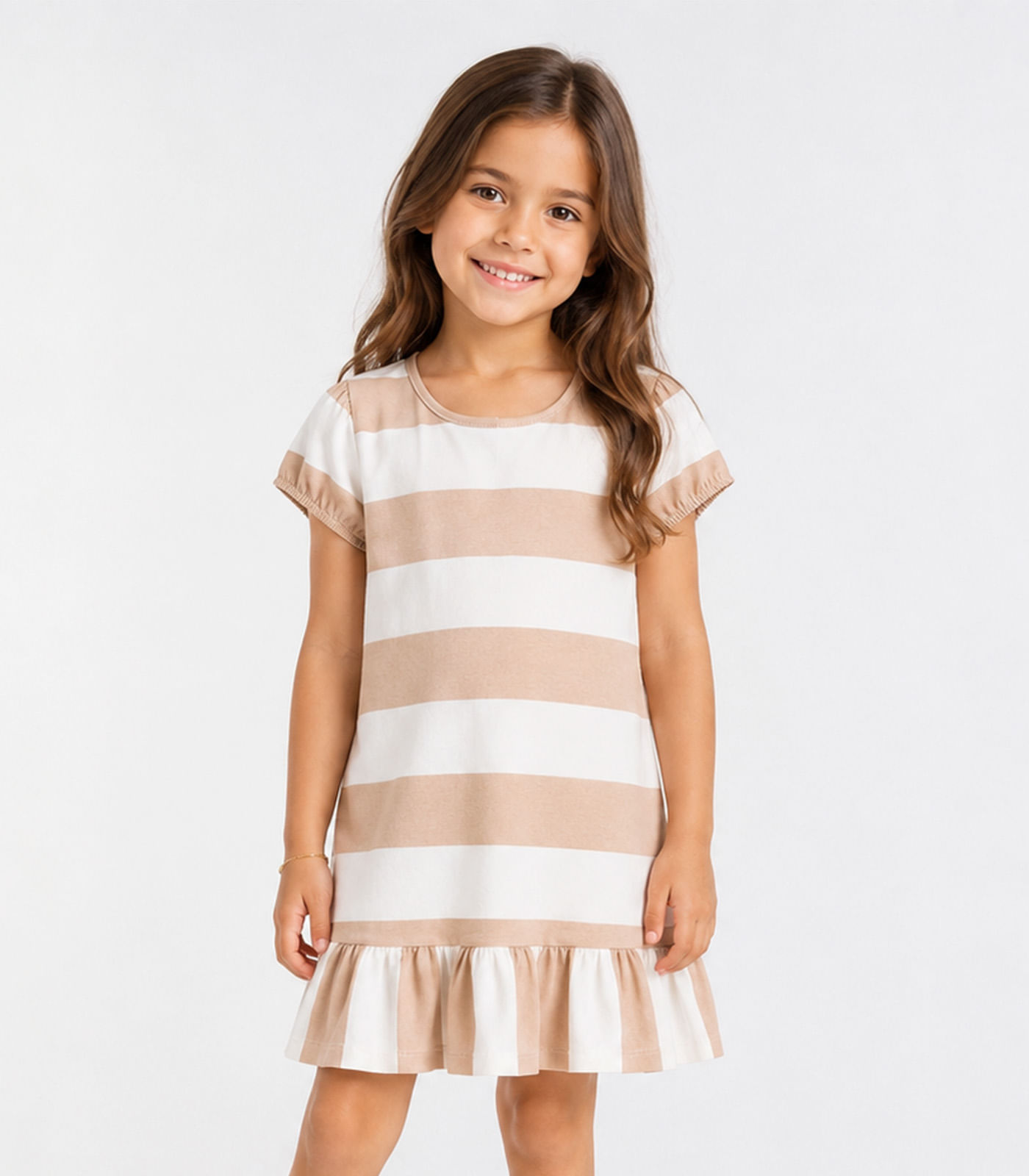 Vestido Infantil Feminino Em Cotton Leve Select Bege