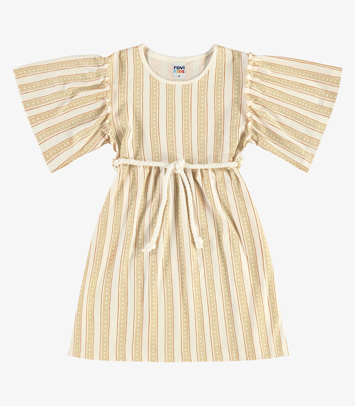 Vestido Infantil Cotton Listrado Rovi Kids Bege