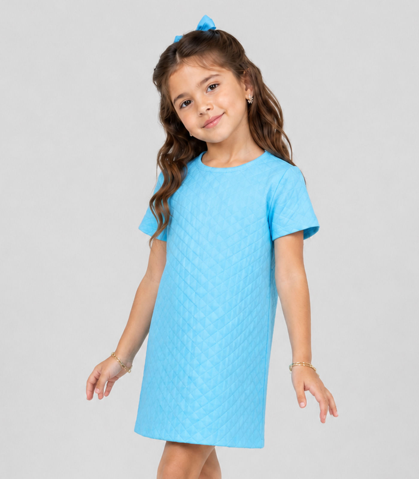 Vestido Infantil Feminino Malha Matelasse Select Azul