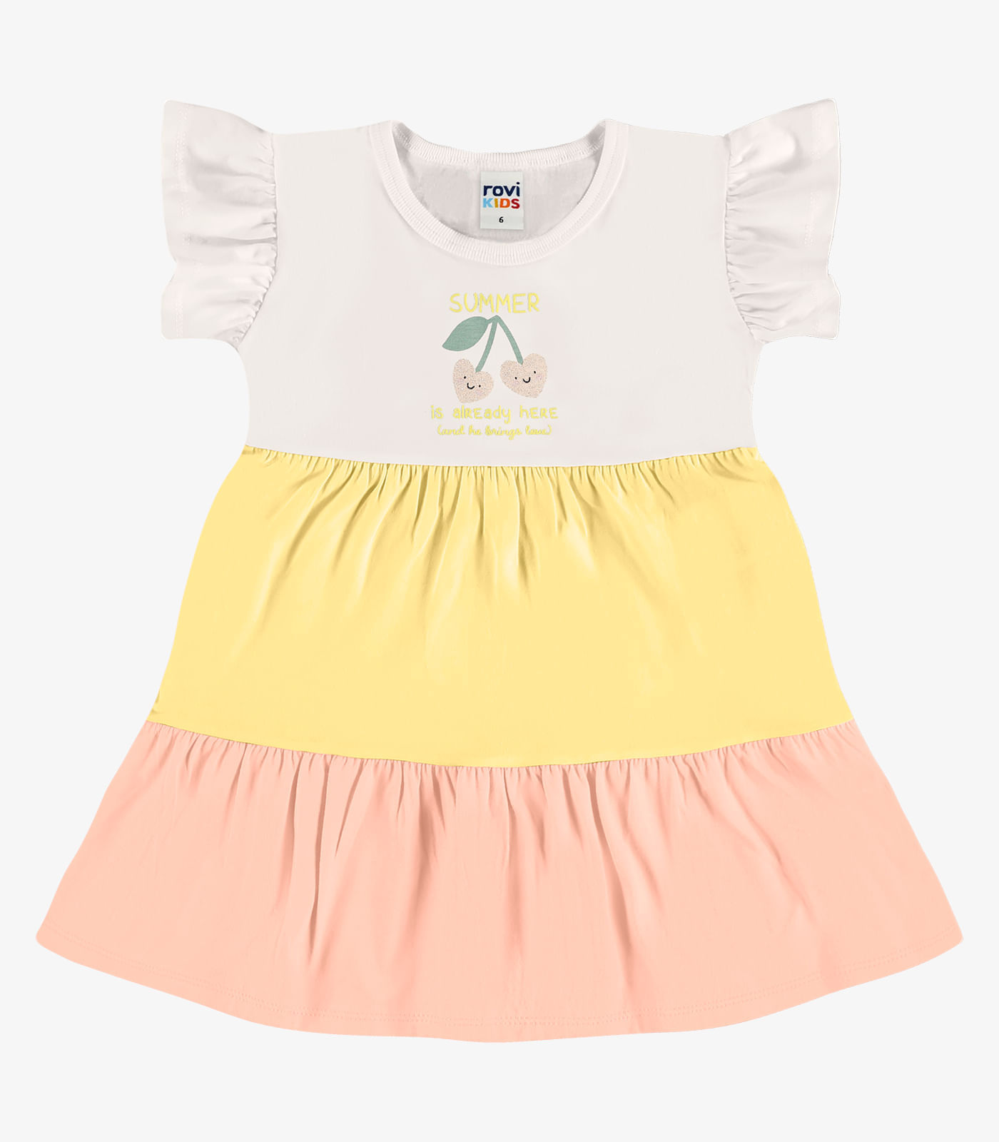 Vestido Infantil  Meia Malha Com Estampa Rovi Kids Amarelo