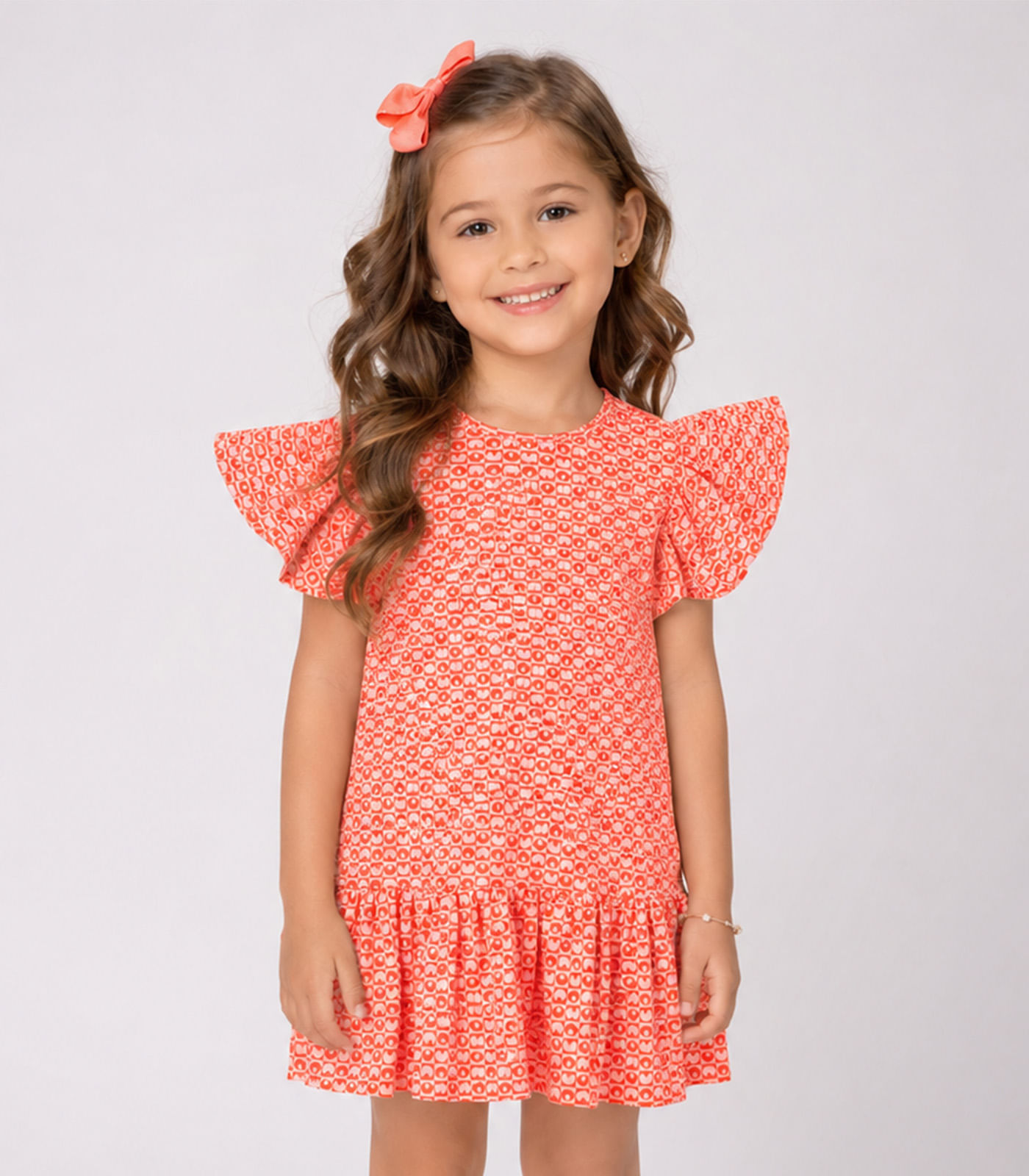 Vestido Feminino Infantil Em Jacquard Vegas Select Laranja
