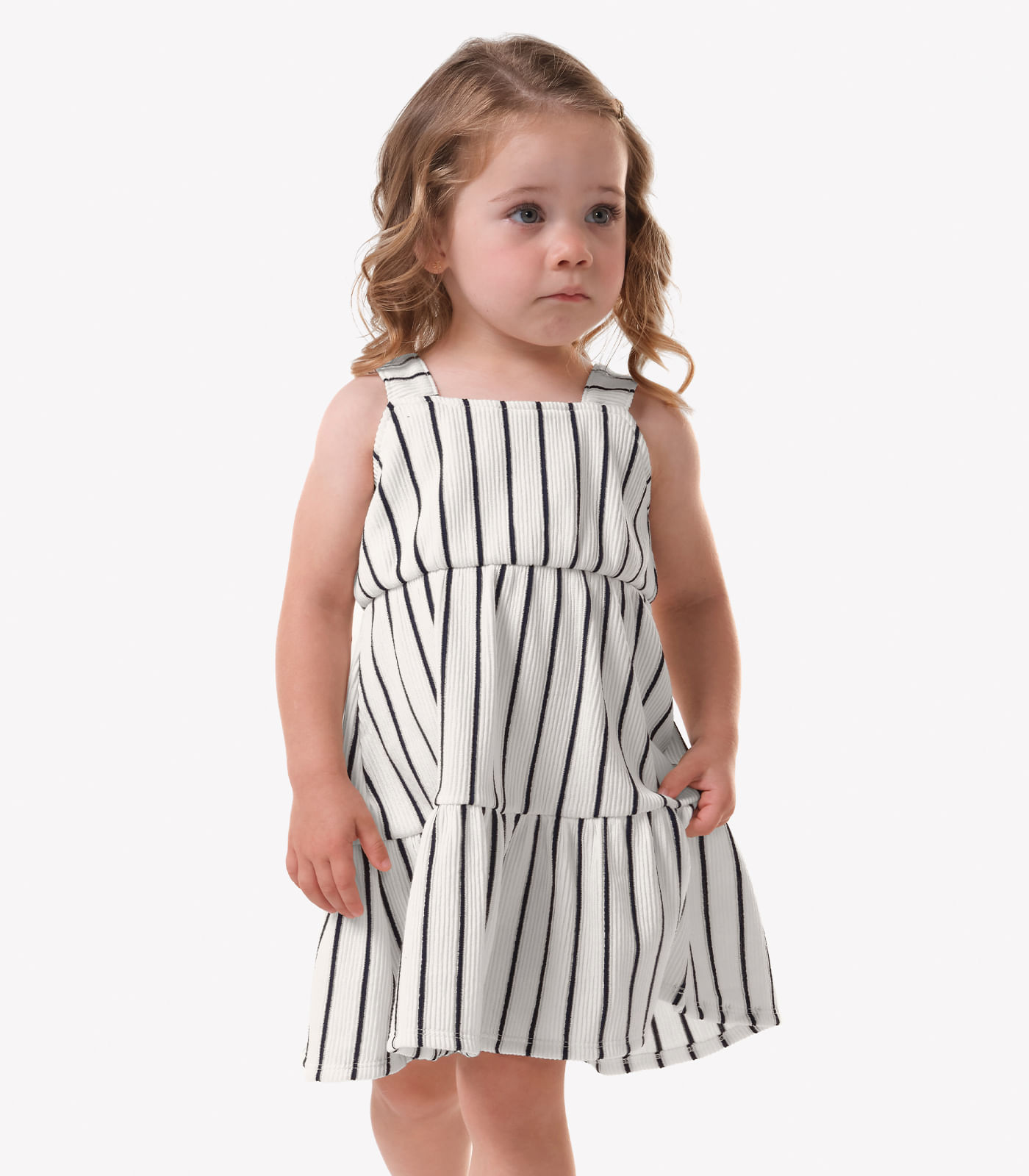 Vestido Infantil Feminino Listrado Trick Nick Bege
