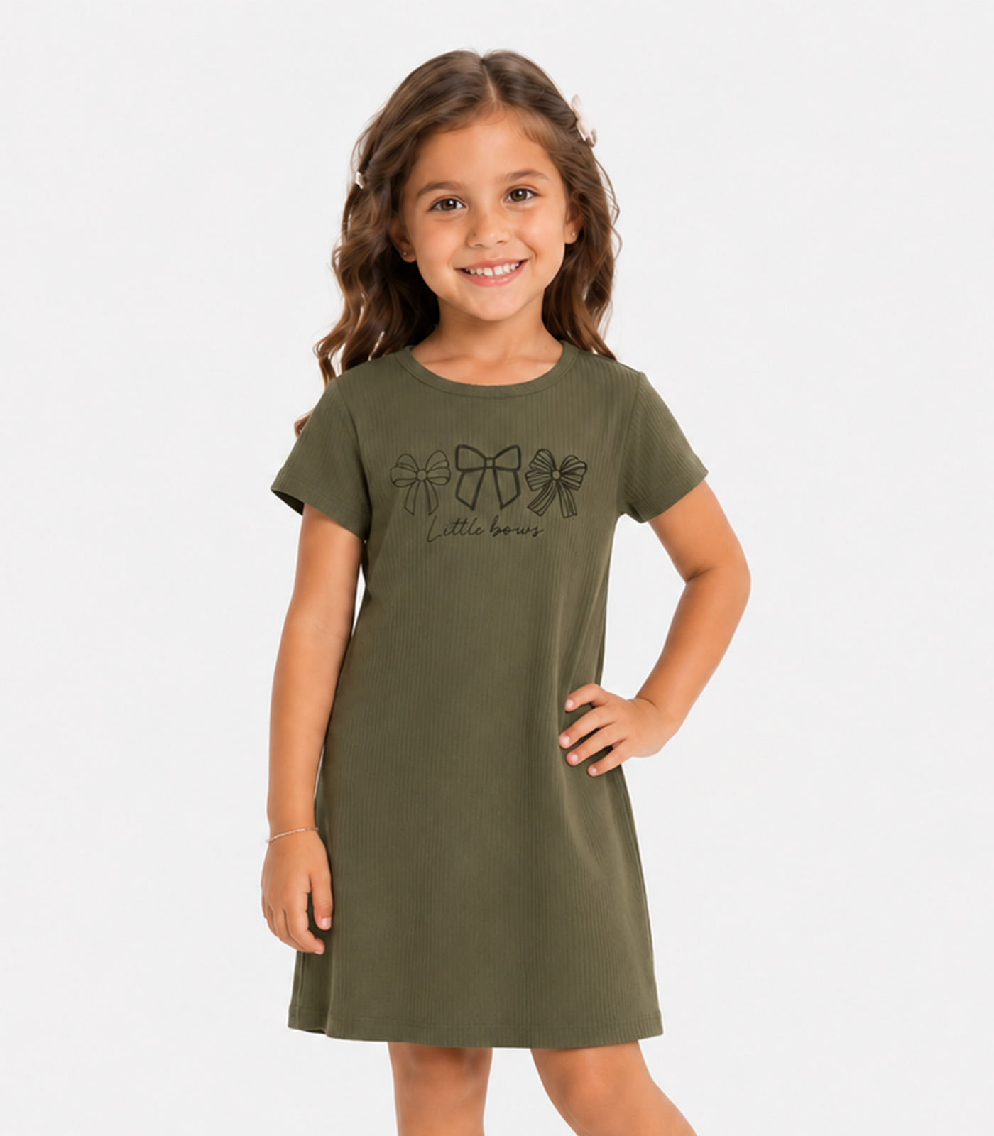 Vestido Infantil Ribana Canelada E Estampa Select Verde