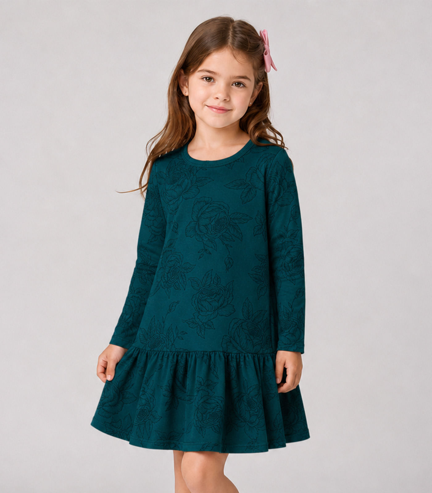 Vestido Infantil Manga Longa Estampado Select Verde